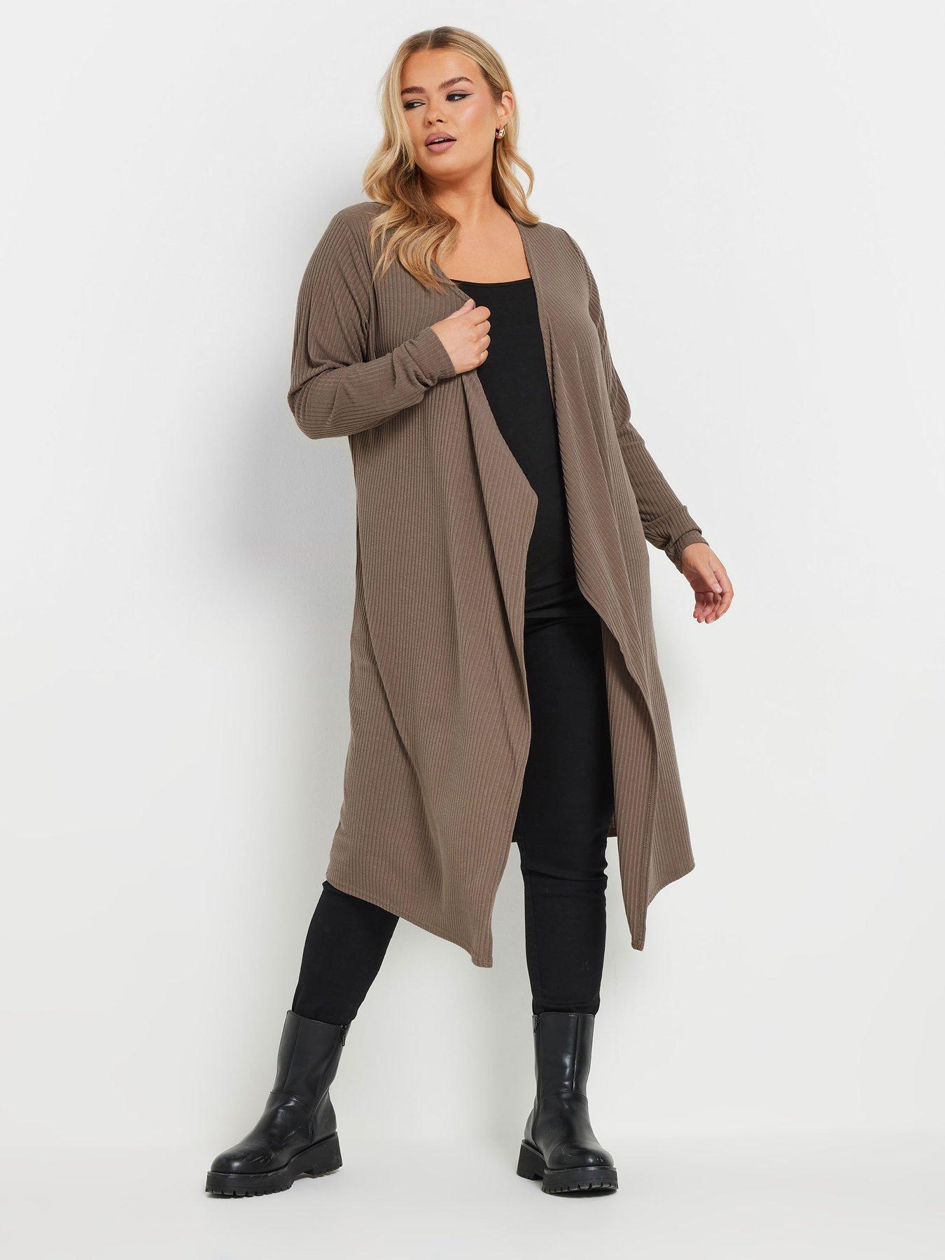  image of yours-curve-waterfall-rib-midaxi-cardigan-brown