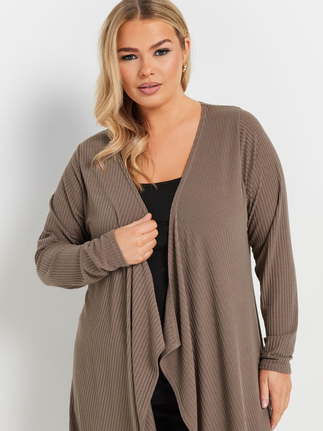  image of yours-curve-waterfall-rib-midaxi-cardigan-brown