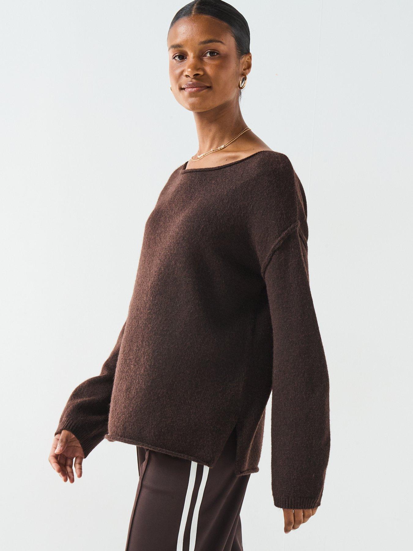 Image 6 of 6 of V by Very Timeless Yarn Off The Shoulder Knitted Jumper - Brown