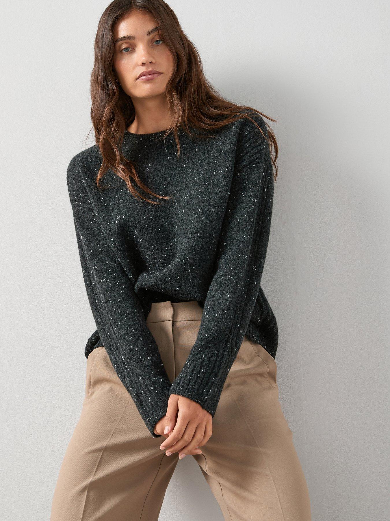 undefined Crew Neck Rib Detail Jumper With Wool - Salt  &  Pepper