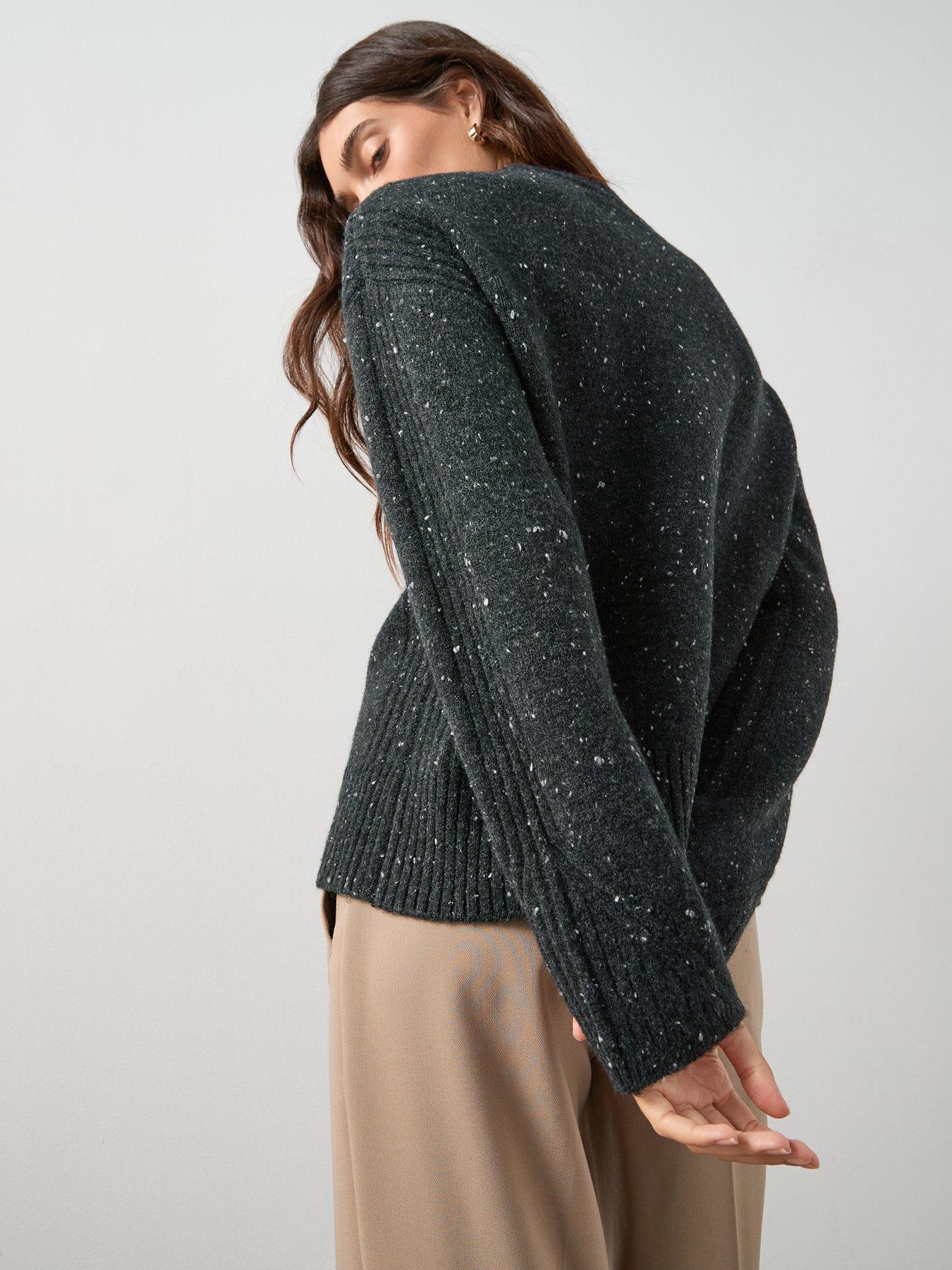 Image 2 of 6 of The Very Collection Crew Neck Rib Detail Jumper With Wool - Salt &amp; Pepper