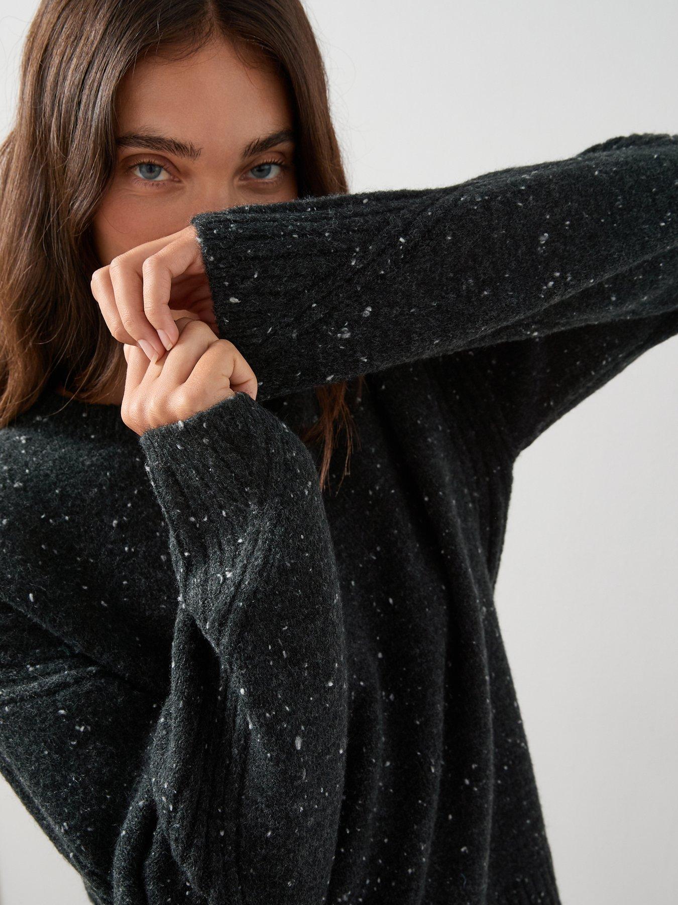 Image 4 of 6 of The Very Collection Crew Neck Rib Detail Jumper With Wool - Salt &amp; Pepper