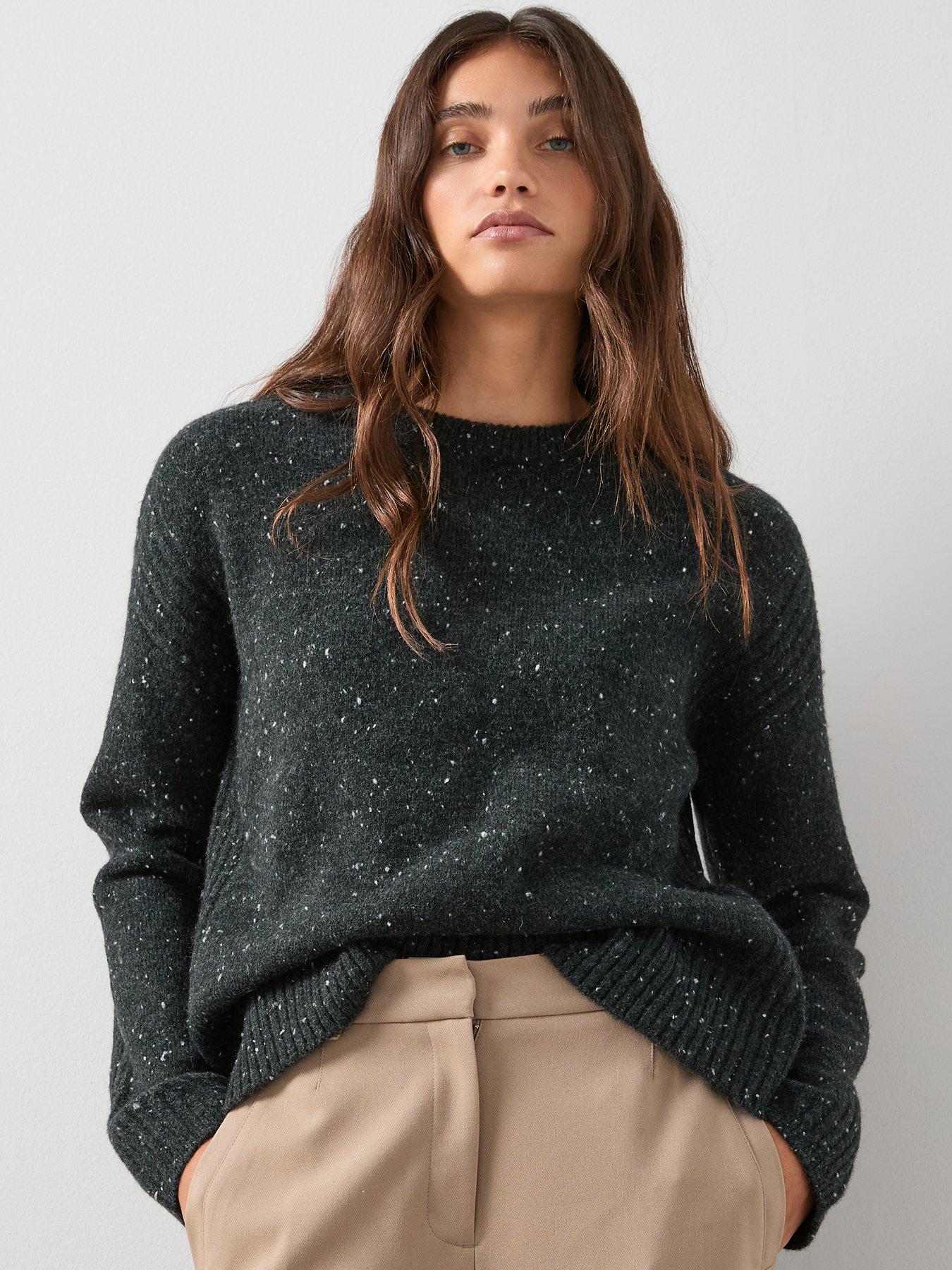 Image 5 of 6 of The Very Collection Crew Neck Rib Detail Jumper With Wool - Salt &amp; Pepper