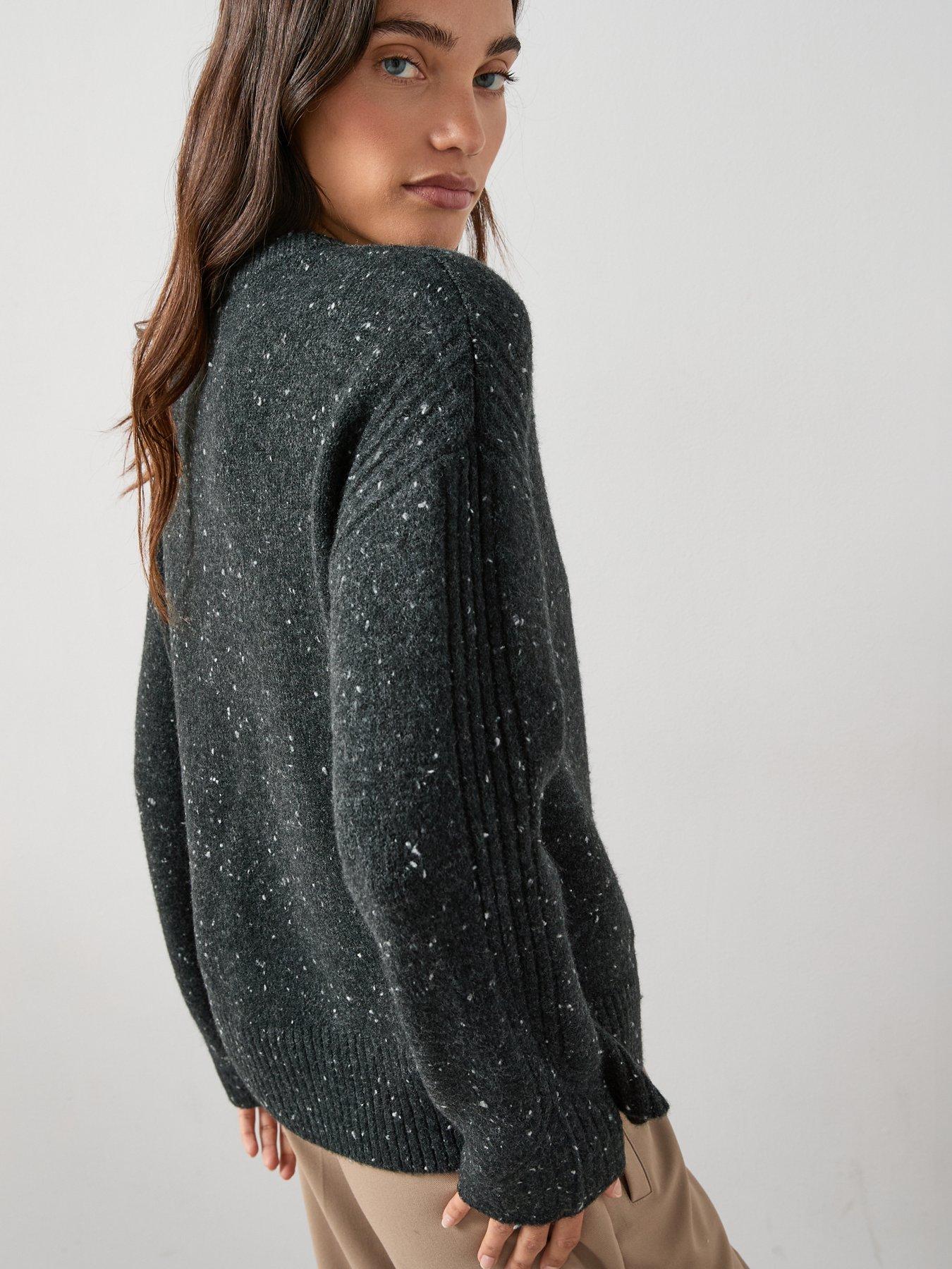 Image 6 of 6 of The Very Collection Crew Neck Rib Detail Jumper With Wool - Salt &amp; Pepper