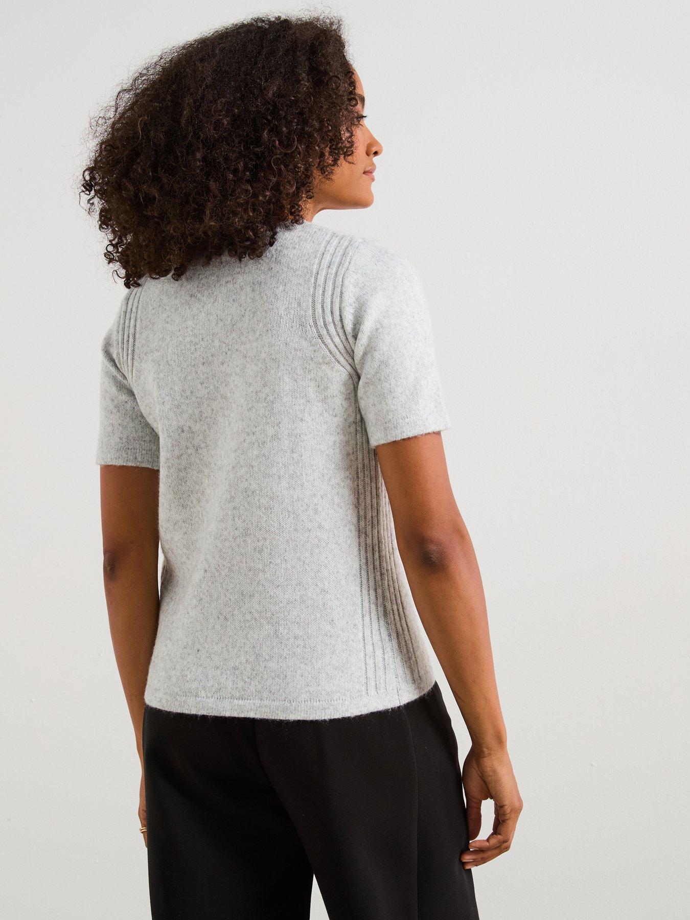 Image 2 of 6 of V by Very Timeless Yarn Crew Neck Short Sleeve Knitted Jumper - Grey