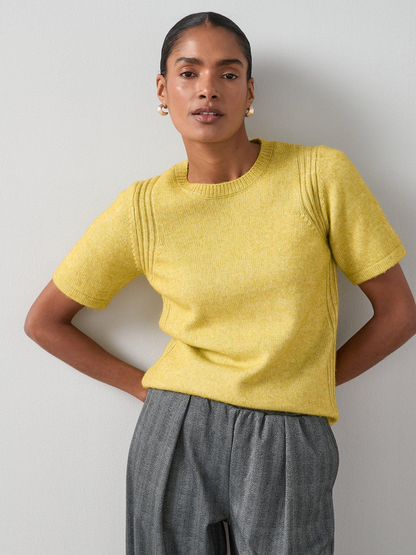 The Very Collection Timeless Yarn Short Sleeve Jumper - Chartreuse
