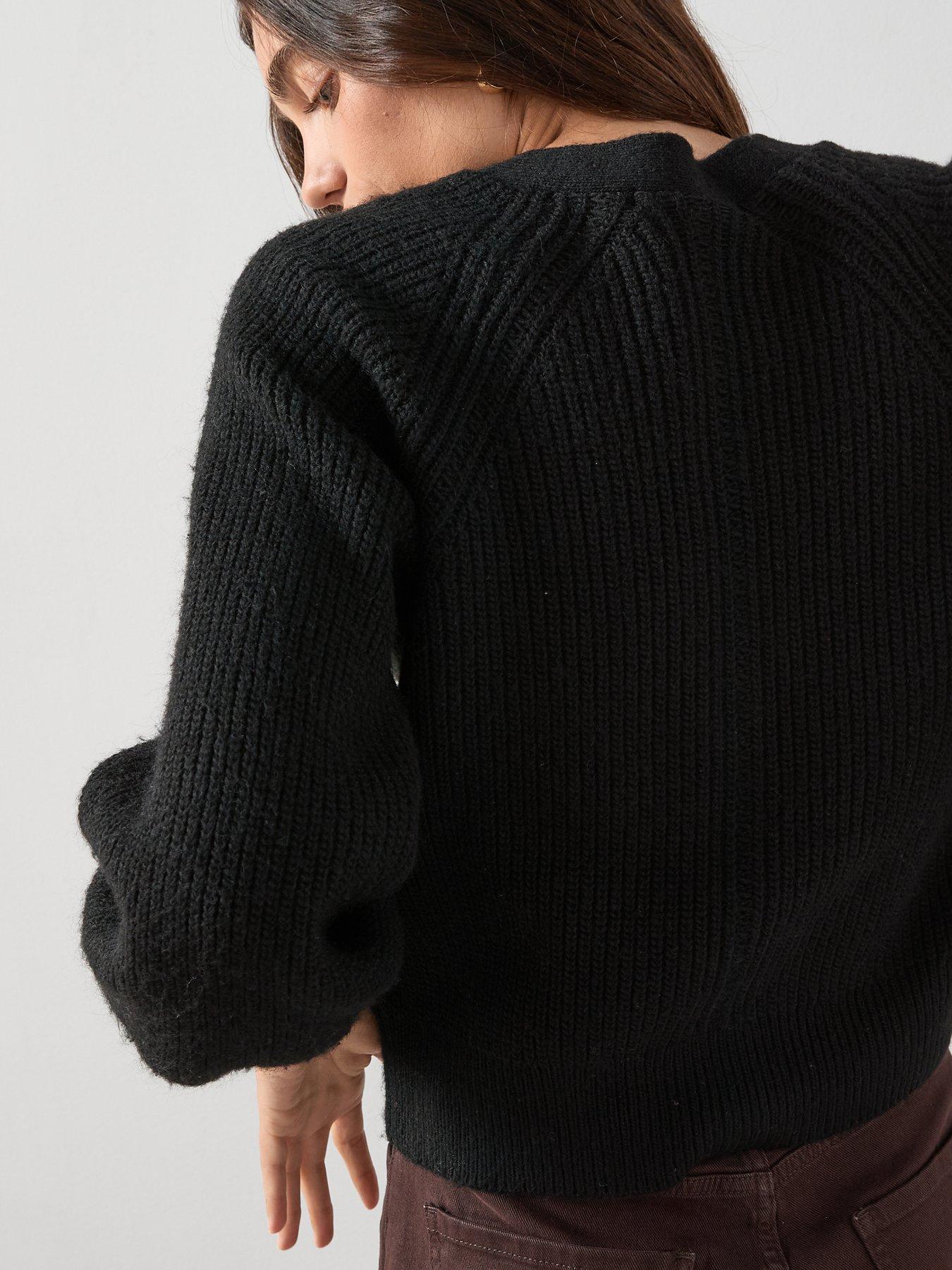 Image 4 of 6 of The Very Collection Timeless Yarn V Neck Knitted Cardigan - Black