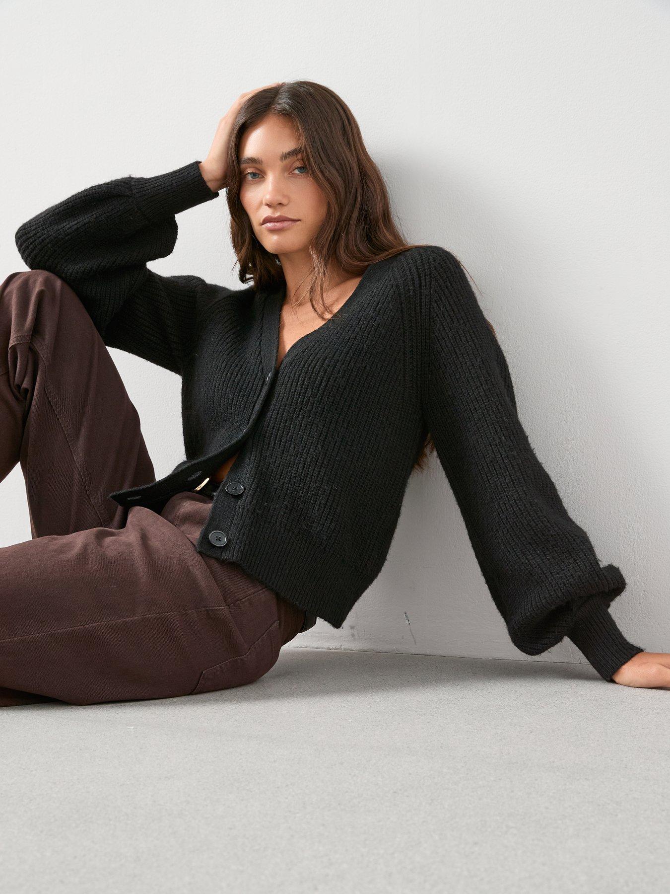 Image 6 of 6 of The Very Collection Timeless Yarn V Neck Knitted Cardigan - Black