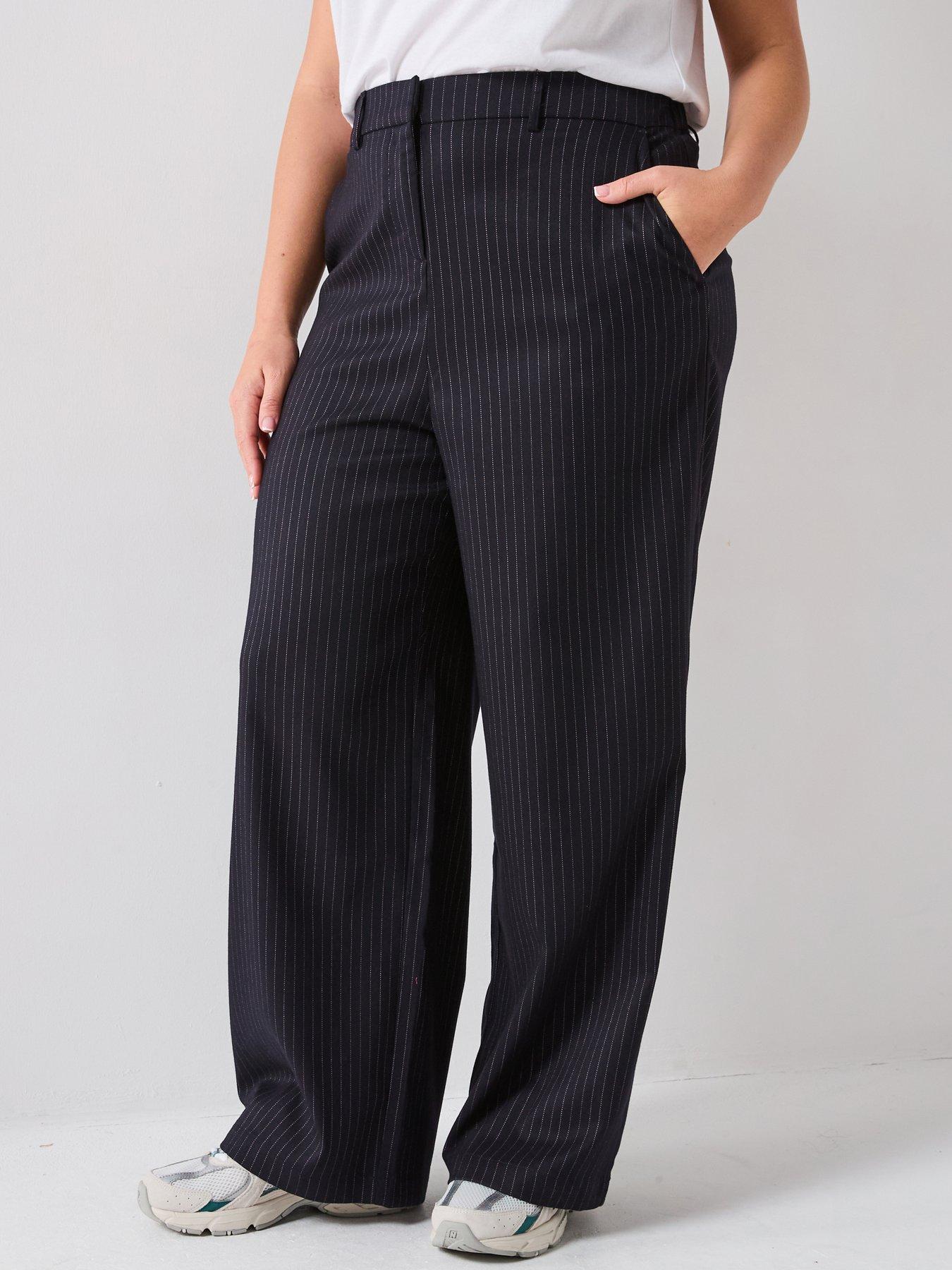 V by Very Curve Pinstripe Wide Leg Trouser - Navy