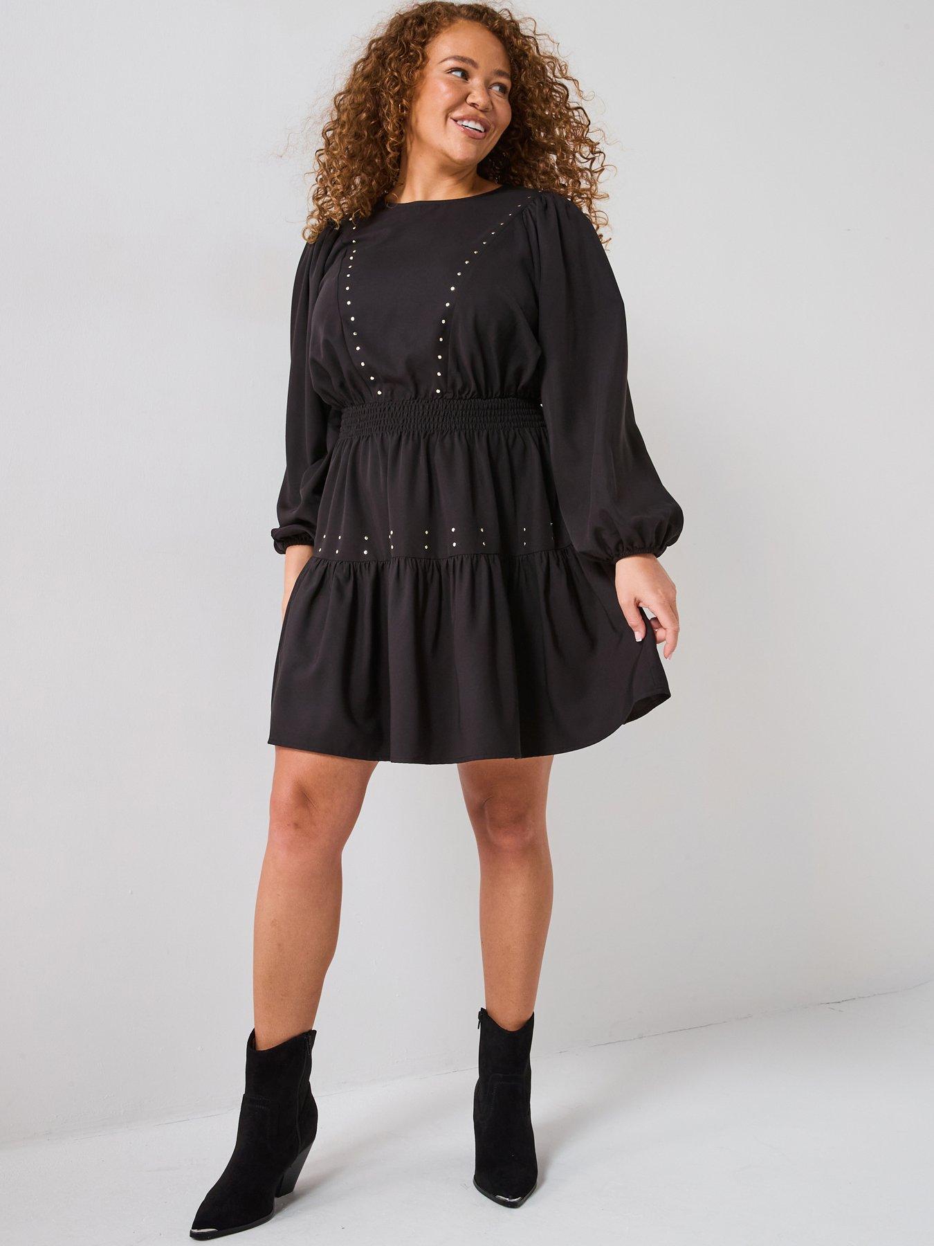 v-by-very-curve-stud-detail-mini-dress-black