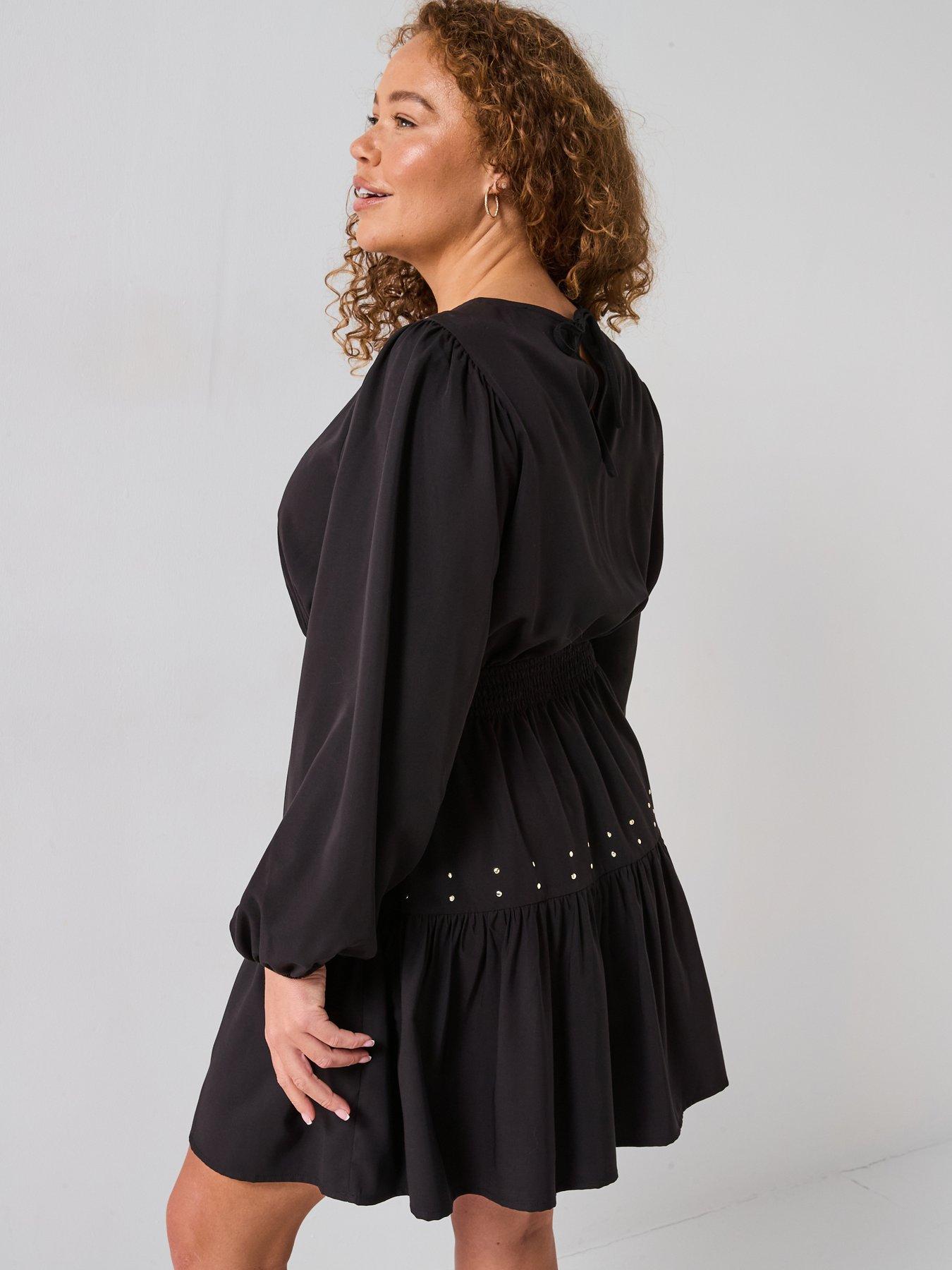 Image 2 of 6 of V by Very Curve Stud Detail Mini Dress - Black