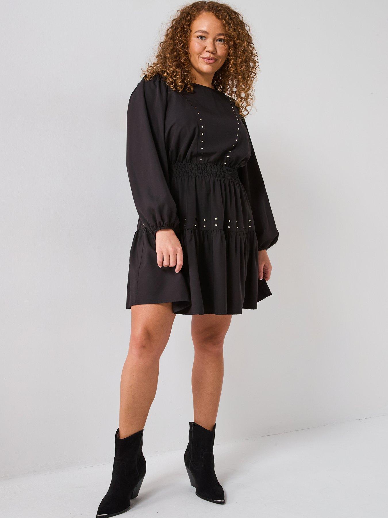 Image 3 of 6 of V by Very Curve Stud Detail Mini Dress - Black