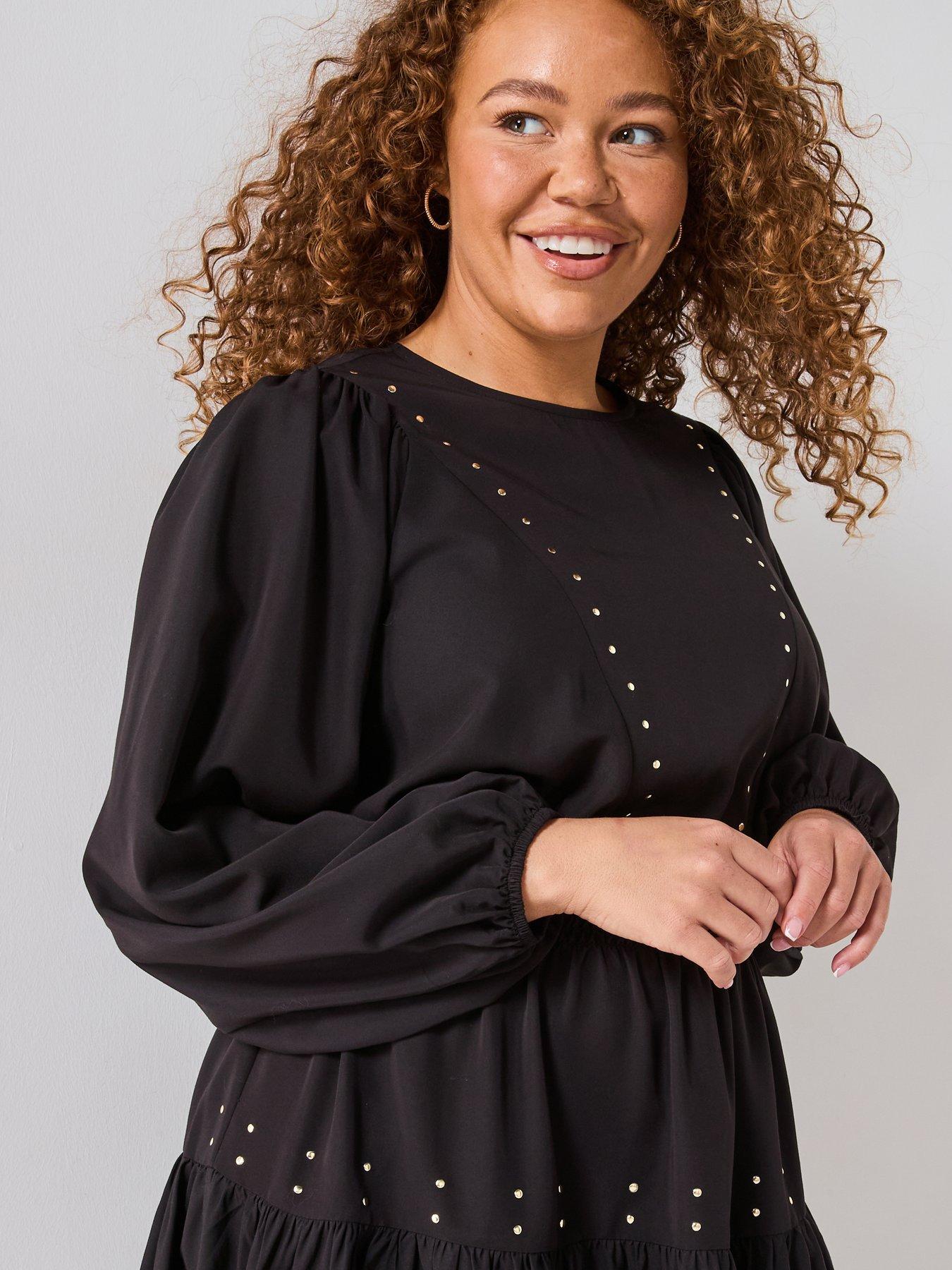 Image 4 of 6 of V by Very Curve Stud Detail Mini Dress - Black