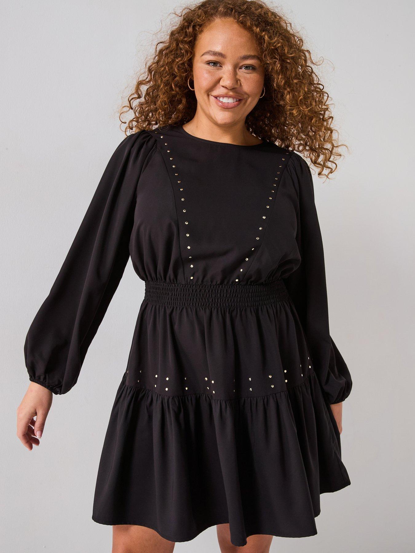 Image 5 of 6 of V by Very Curve Stud Detail Mini Dress - Black