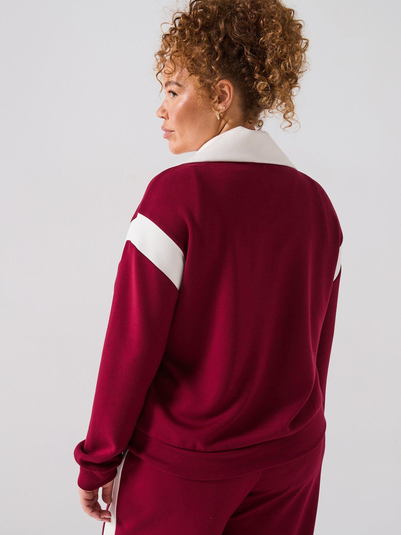 Image 2 of 6 of V by Very Curve Zip Collared Colour Block Sweatshirt - Red