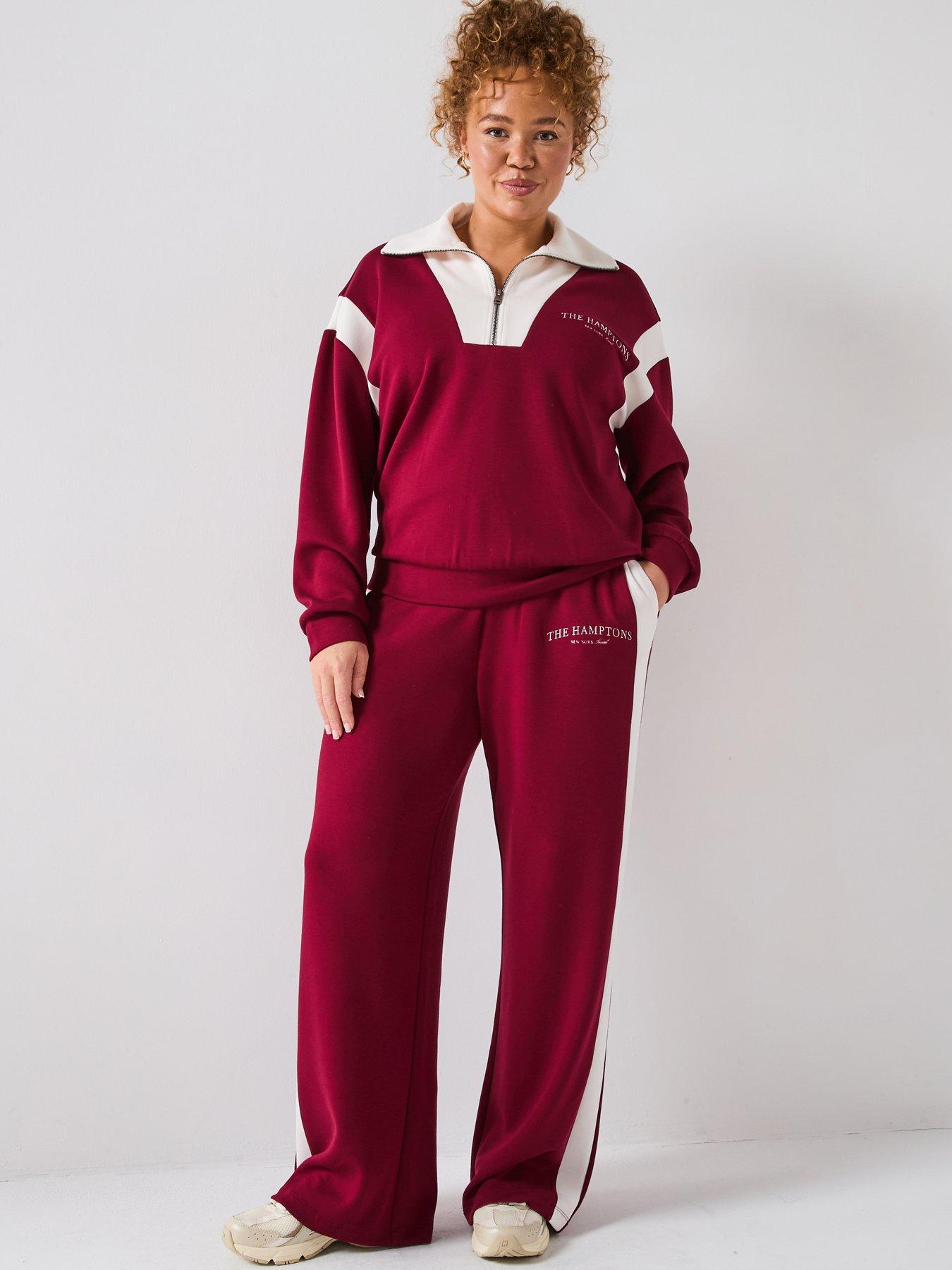 Image 3 of 6 of V by Very Curve Zip Collared Colour Block Sweatshirt - Red
