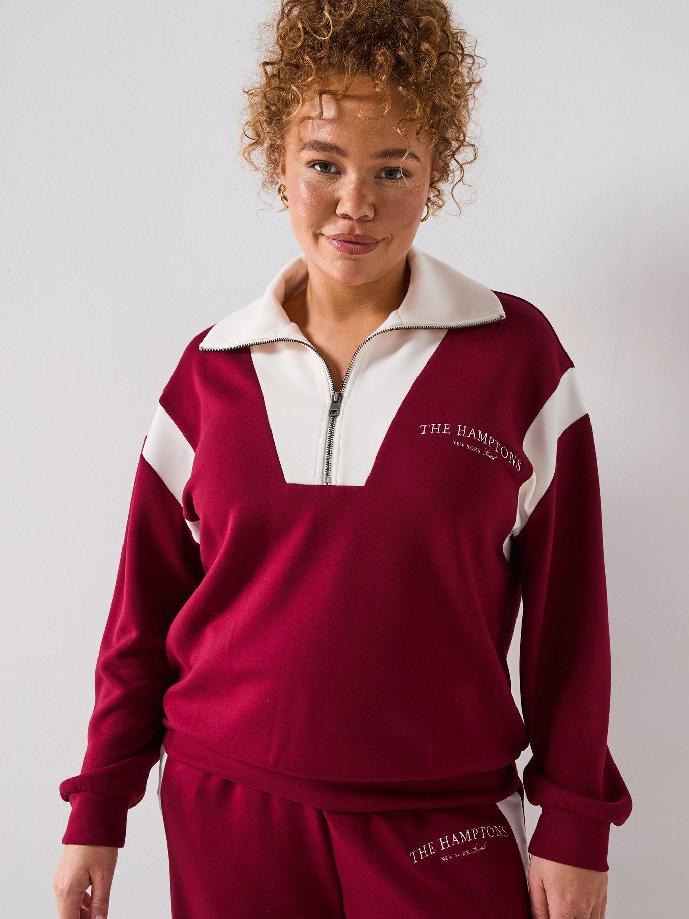 Image 4 of 6 of V by Very Curve Zip Collared Colour Block Sweatshirt - Red