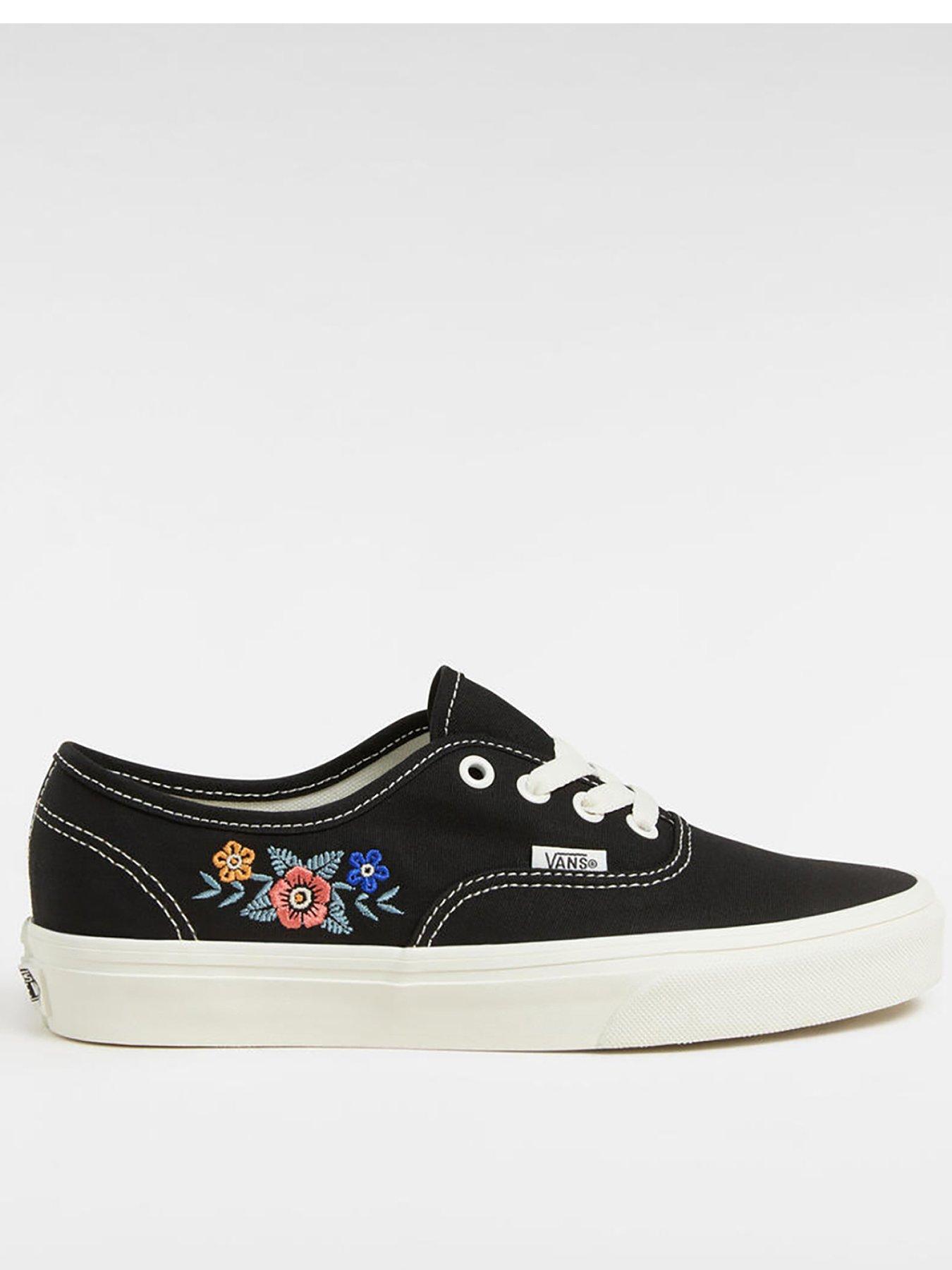  image of vans-womens-floral-embroidered-authentic-trainers-black