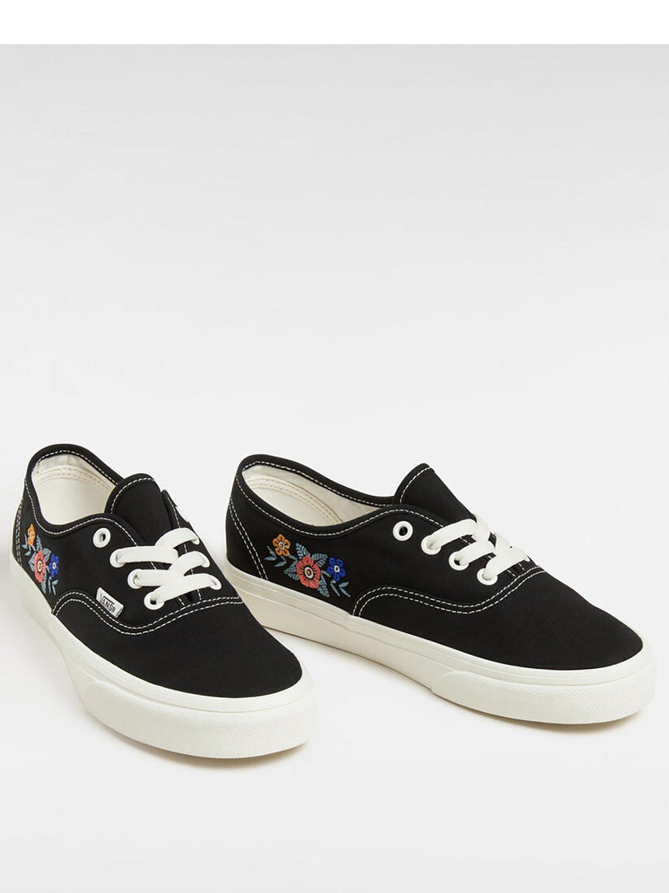 image of vans-womens-floral-embroidered-authentic-trainers-black