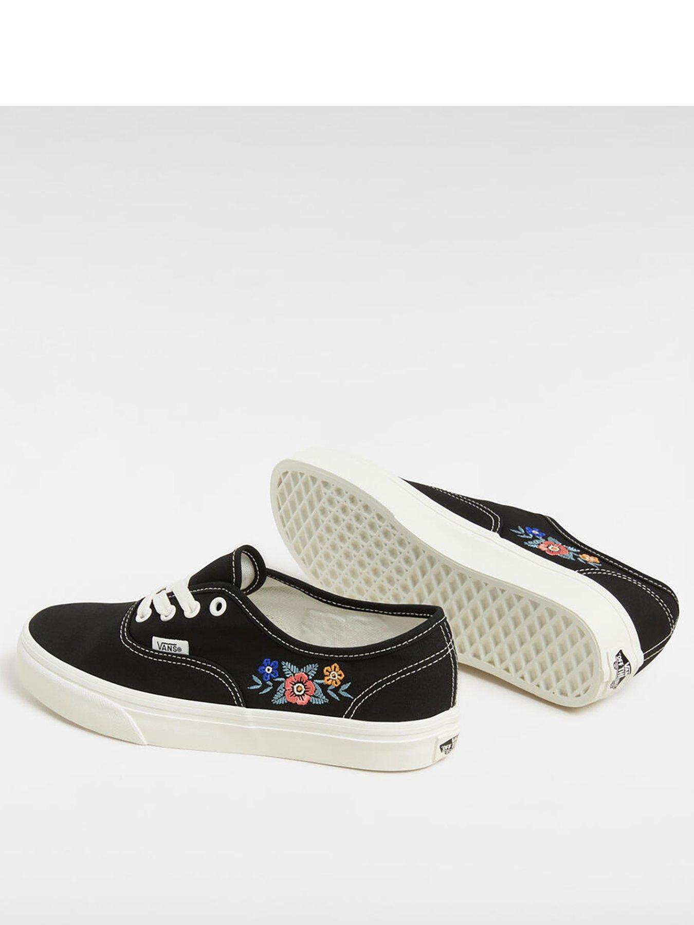  image of vans-womens-floral-embroidered-authentic-trainers-black