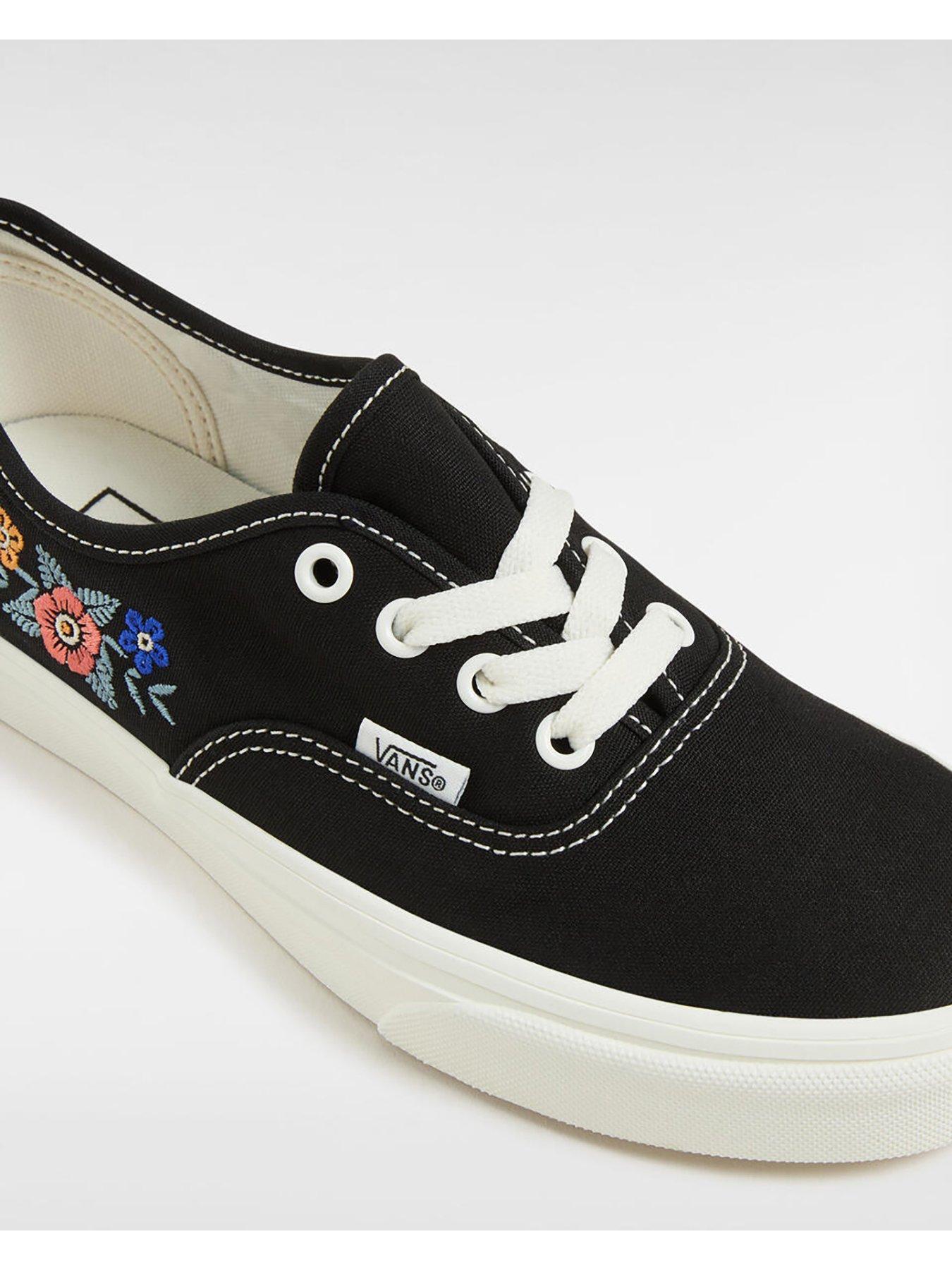  image of vans-womens-floral-embroidered-authentic-trainers-black