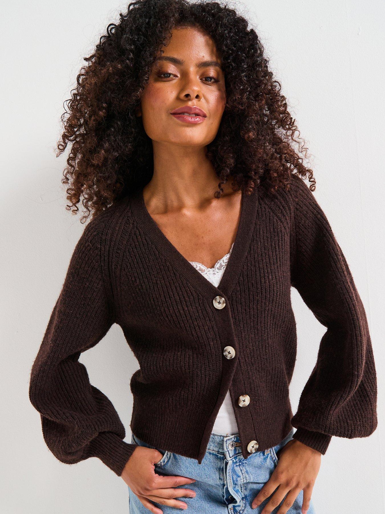 undefined Timeless Yarn V Neck Cardigan - Chocolate