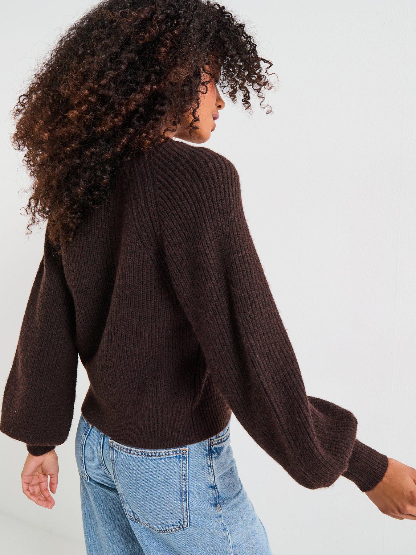 Image 2 of 6 of V by Very Timeless Yarn V Neck Cardigan - Chocolate