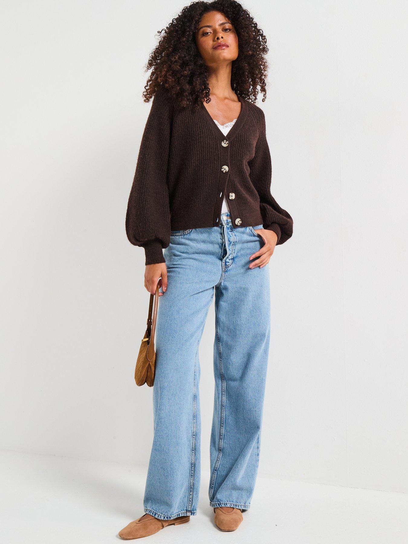 Image 3 of 6 of V by Very Timeless Yarn V Neck Cardigan - Chocolate