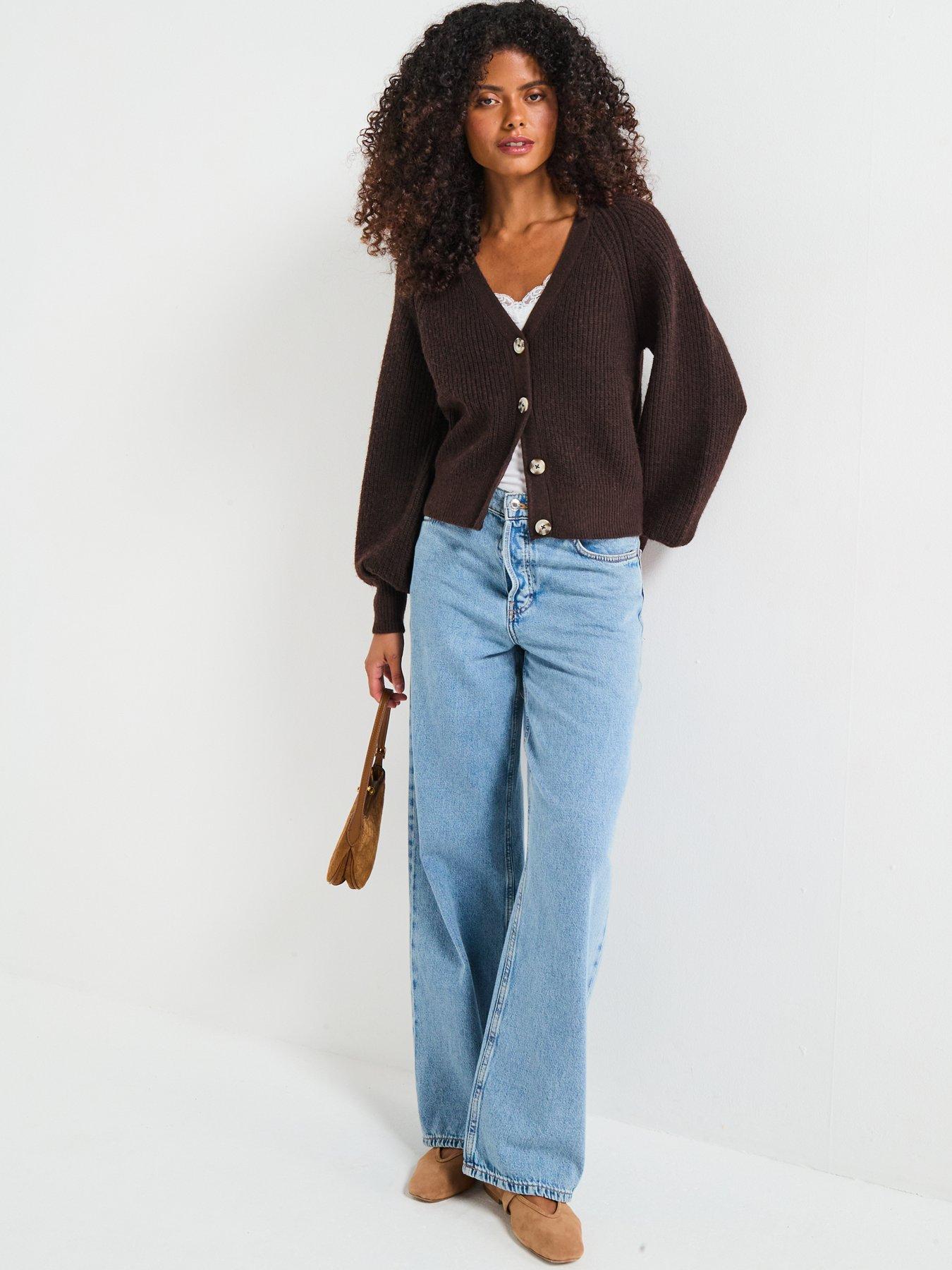 Image 4 of 6 of V by Very Timeless Yarn V Neck Cardigan - Chocolate