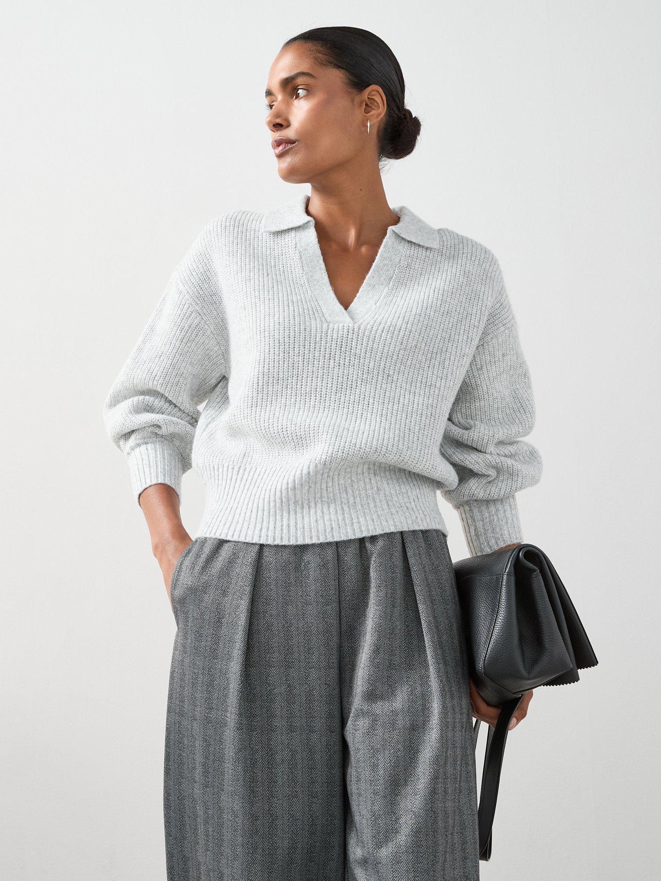undefined Collared Balloon Sleeve Jumper - Grey