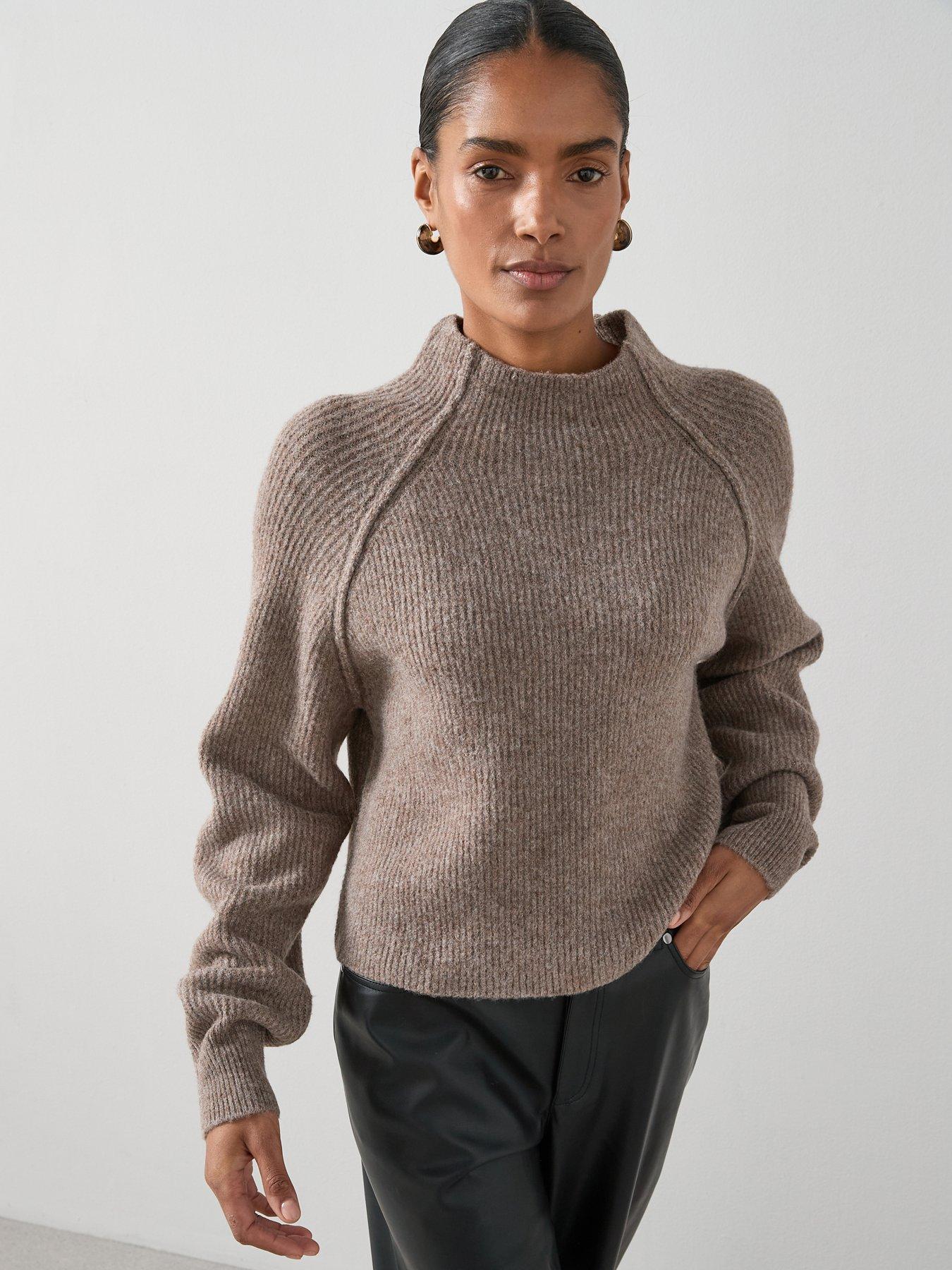 undefined Funnel Neck Seam Detail Jumper With Wool - Brown