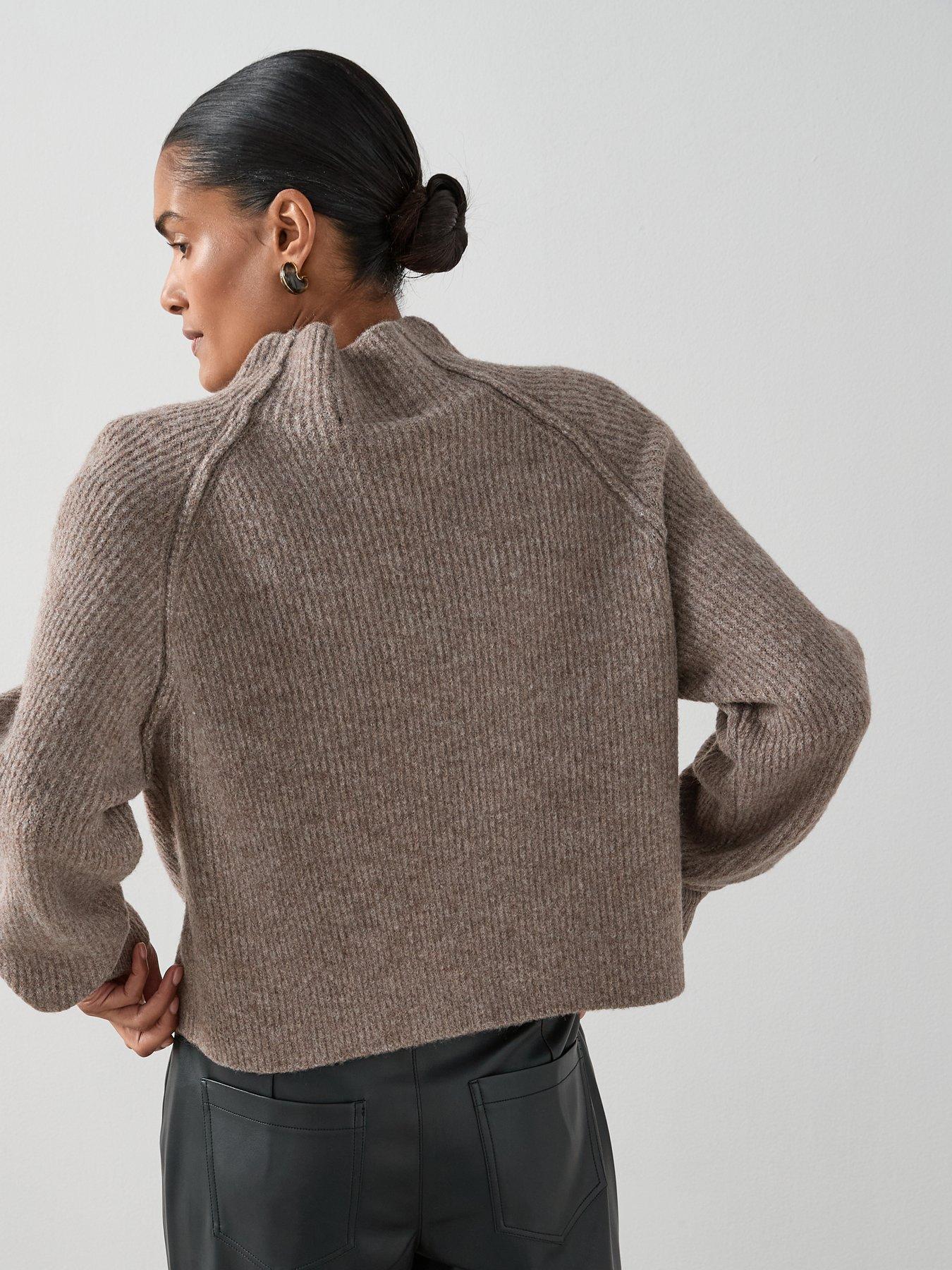 Image 2 of 7 of The Very Collection Funnel Neck Seam Detail Jumper With Wool - Brown