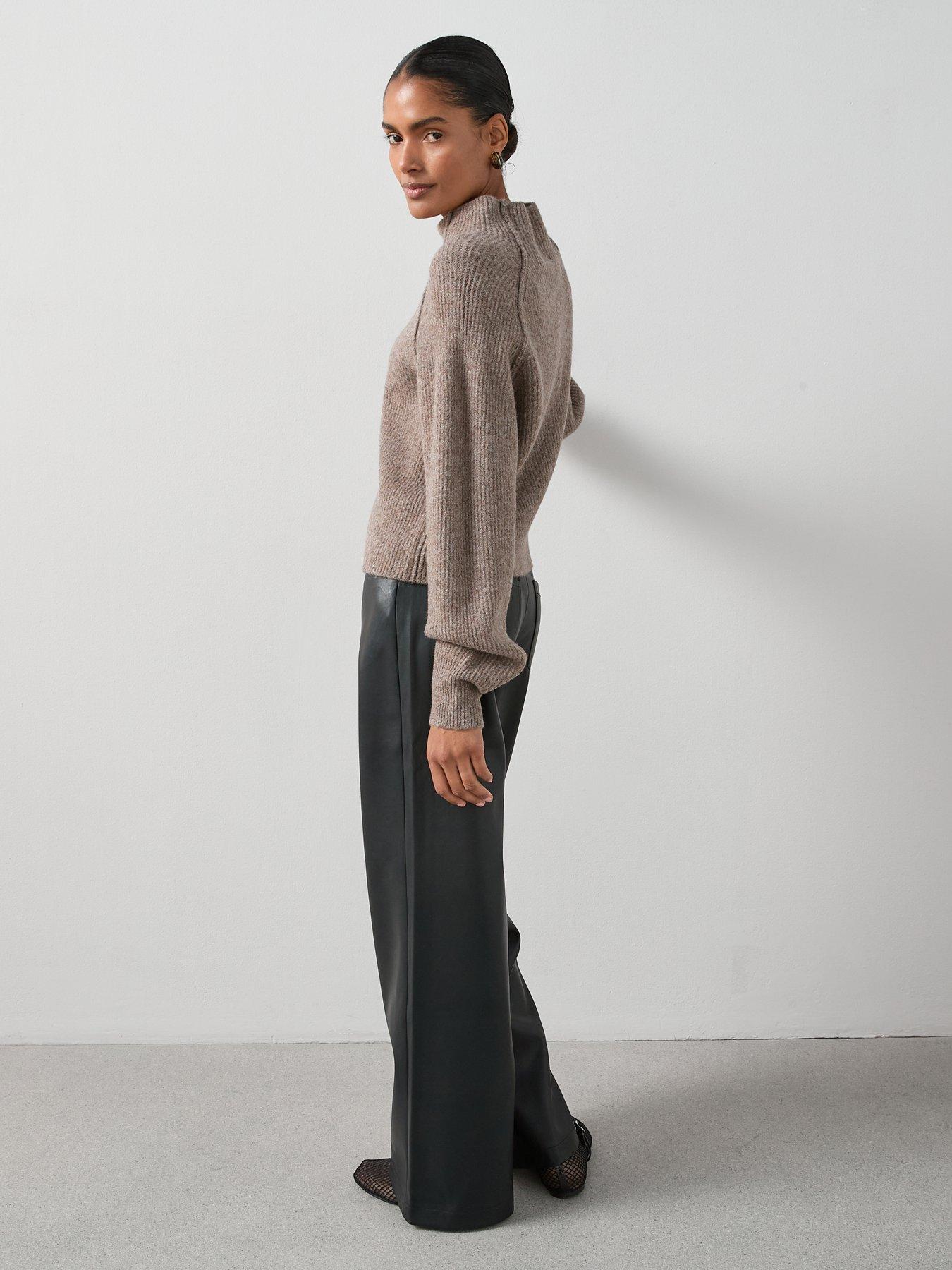 Image 6 of 7 of The Very Collection Funnel Neck Seam Detail Jumper With Wool - Brown