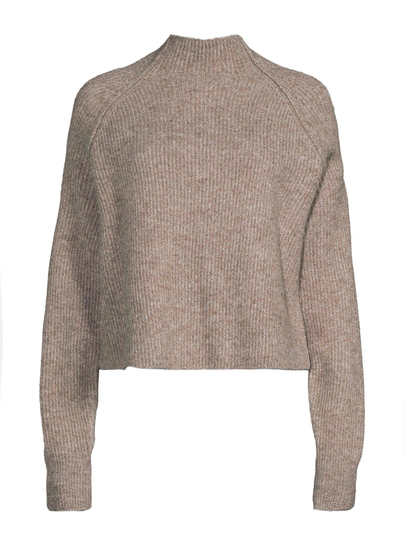 Image 7 of 7 of The Very Collection Funnel Neck Seam Detail Jumper With Wool - Brown