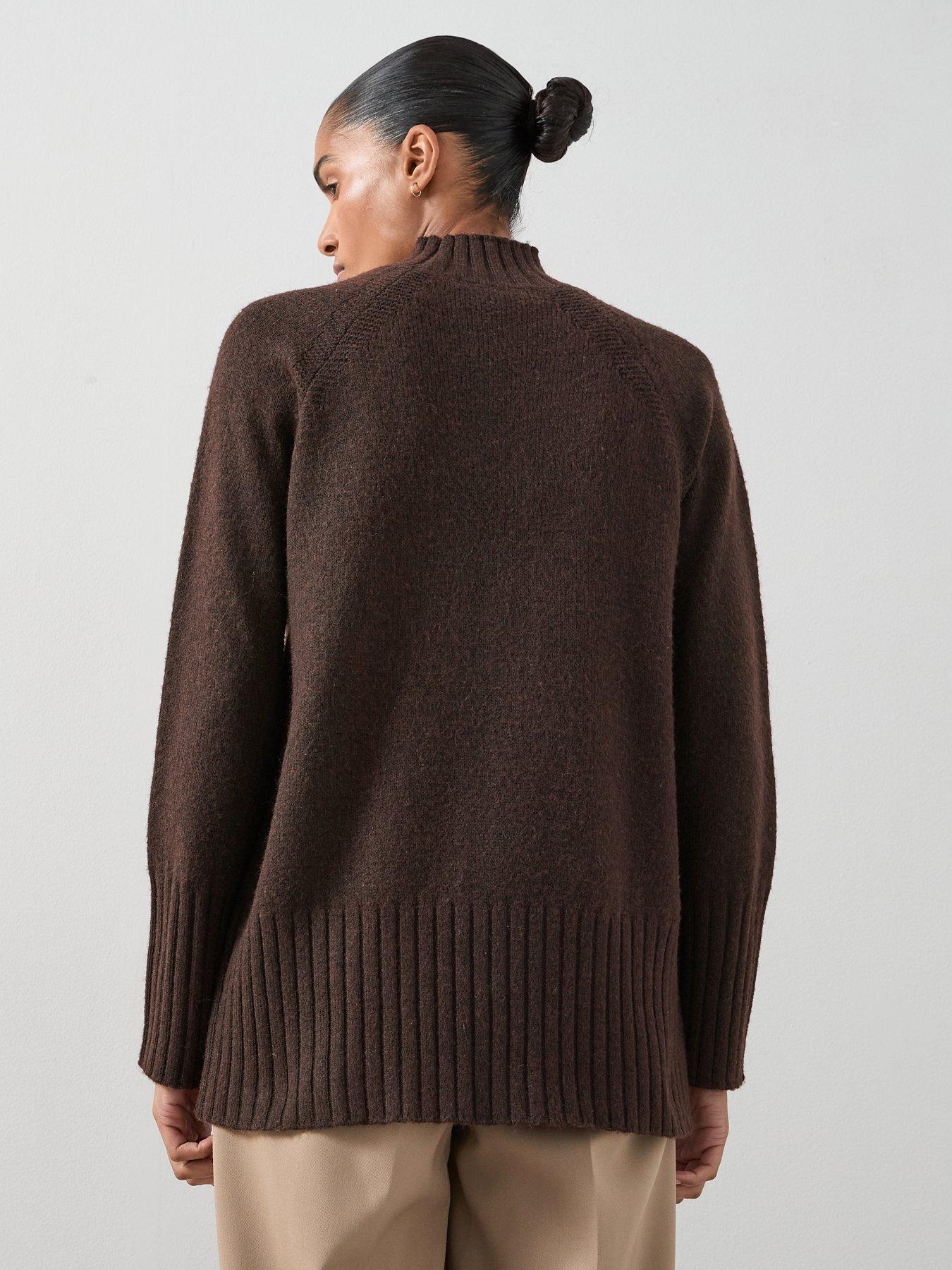 Image 2 of 7 of The Very Collection Timeless Yarn Longline Funnel Neck Jumper - Brown