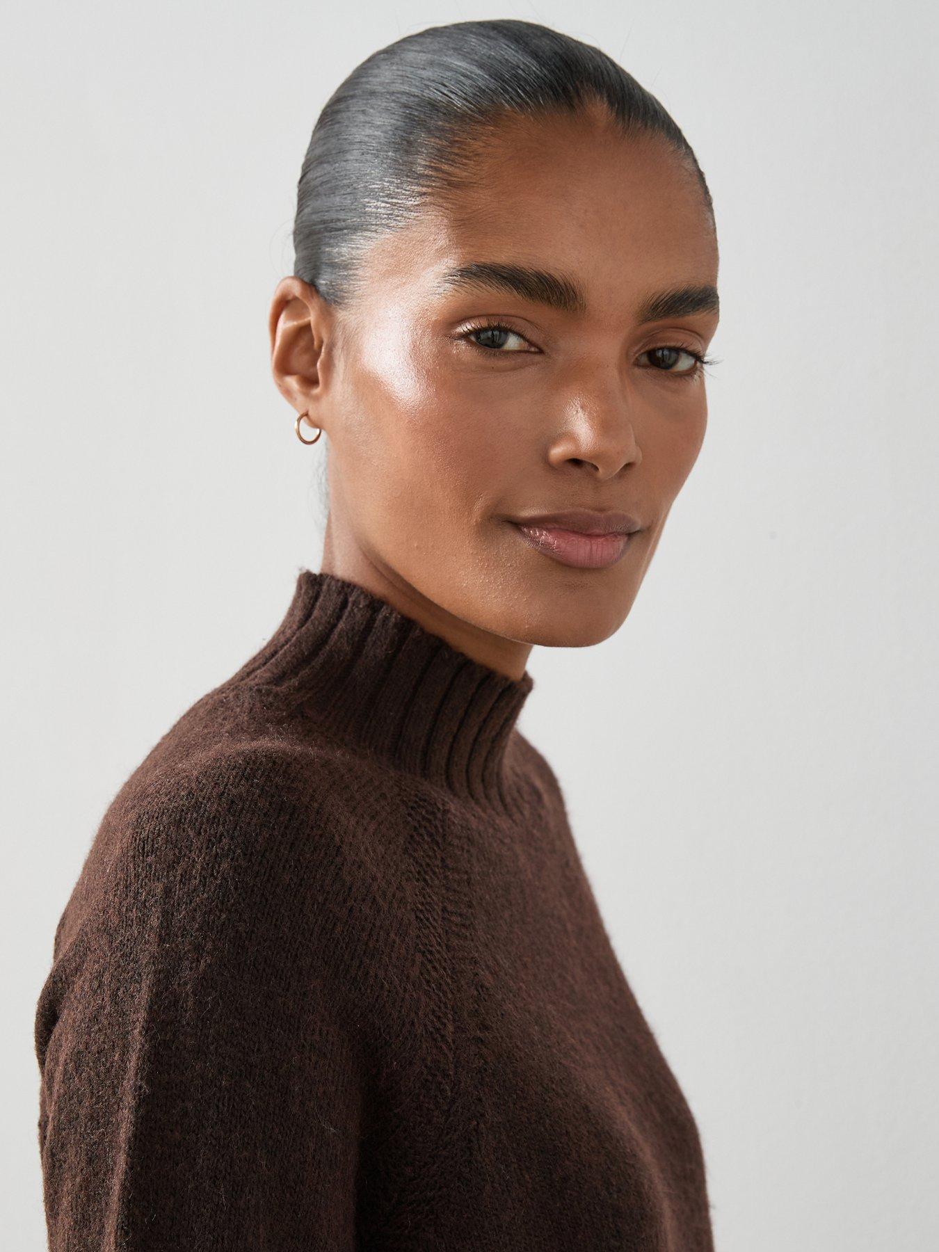 Image 4 of 7 of The Very Collection Timeless Yarn Longline Funnel Neck Jumper - Brown