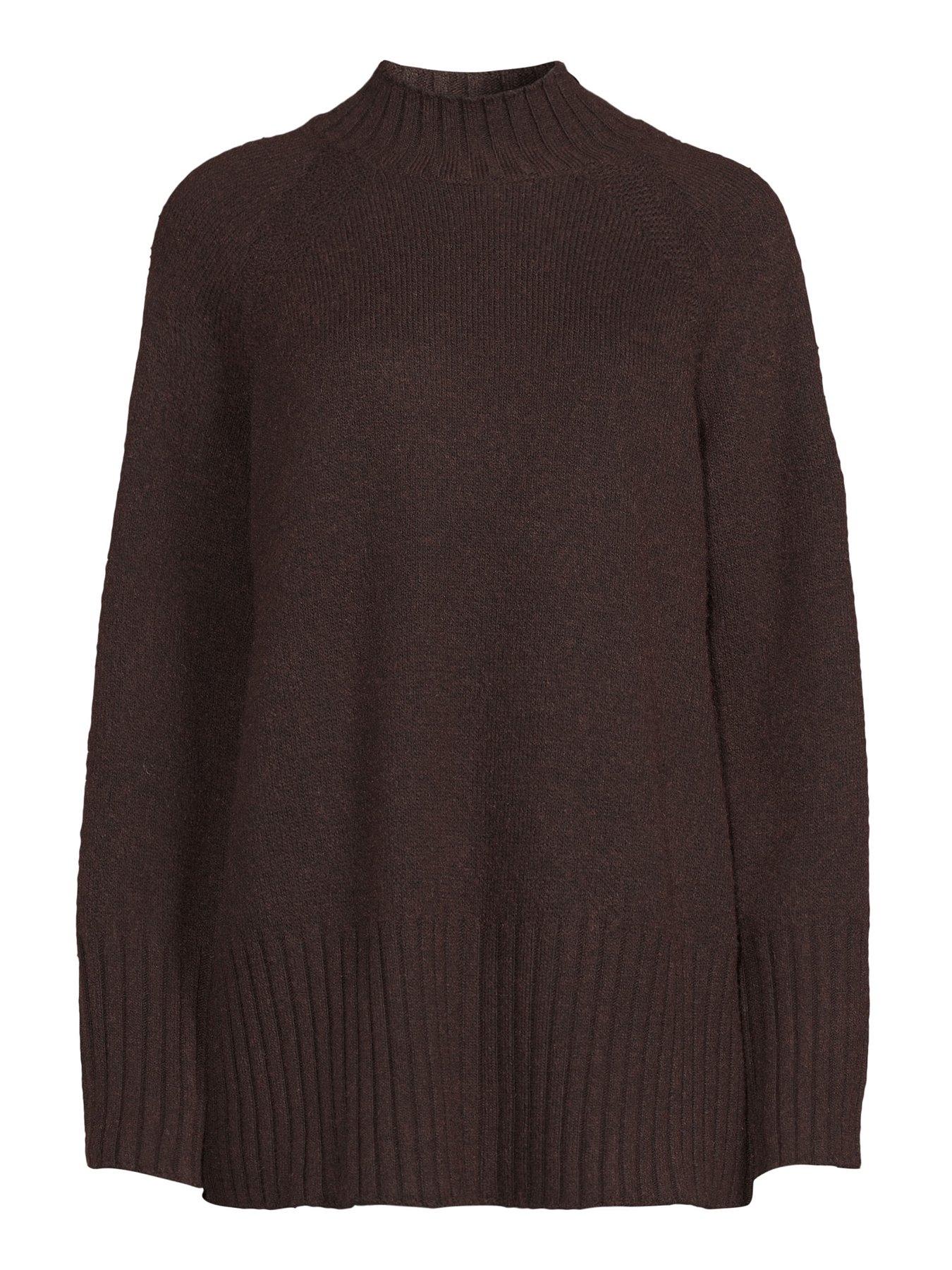 Image 7 of 7 of The Very Collection Timeless Yarn Longline Funnel Neck Jumper - Brown