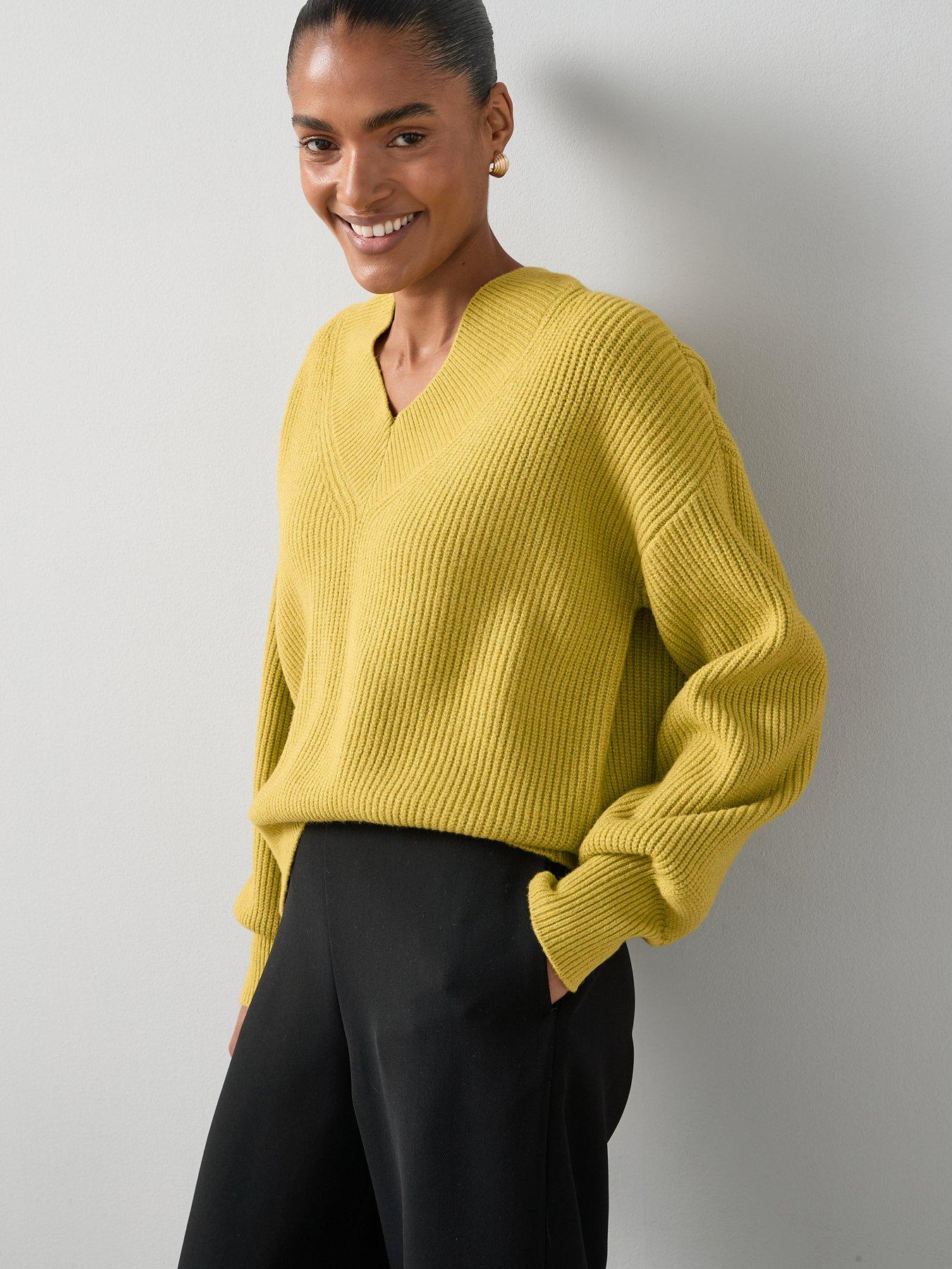 undefined Cosy Yarn V Neck Jumper - Chartreuse