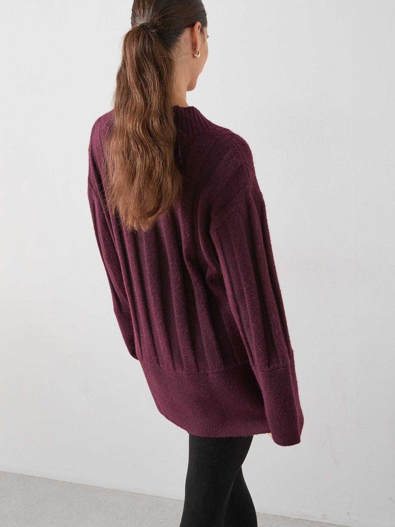 Image 5 of 7 of The Very Collection Timeless Yarn Deep Rib Longline V Neck Jumper - Burgundy