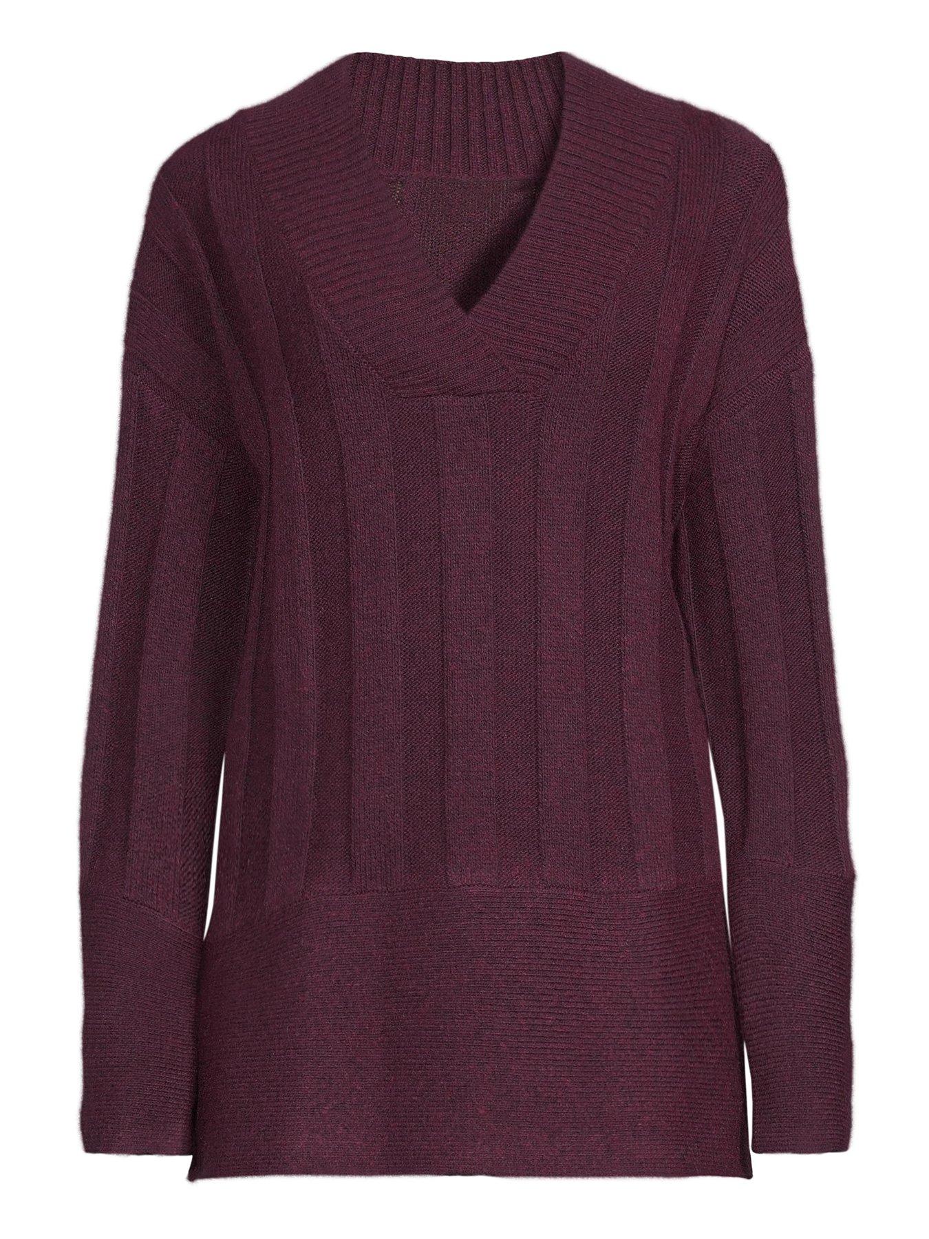 Image 7 of 7 of The Very Collection Timeless Yarn Deep Rib Longline V Neck Jumper - Burgundy