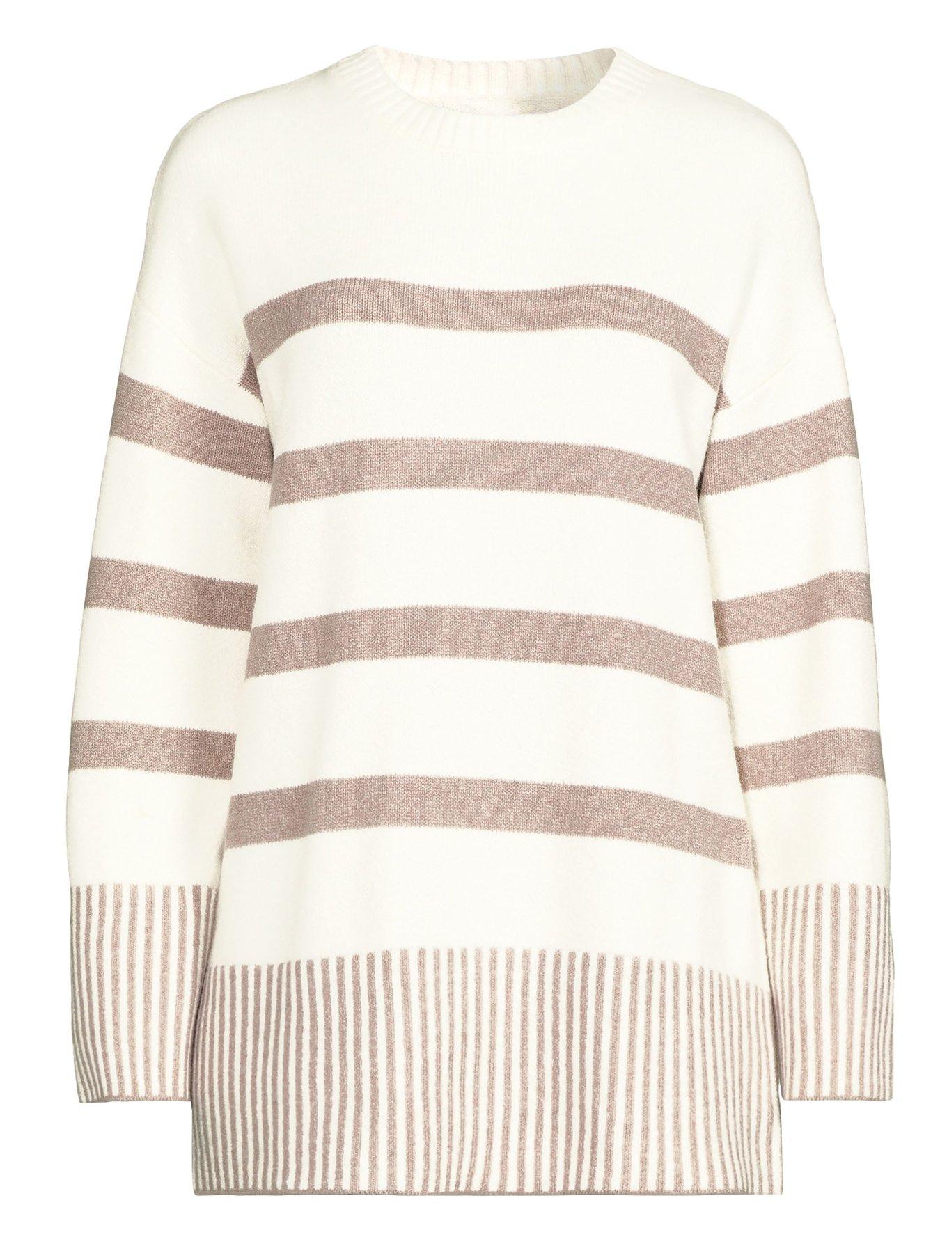Image 7 of 7 of The Very Collection Cosy Yarn Crew Neck Longline Stripe Jumper - Cream