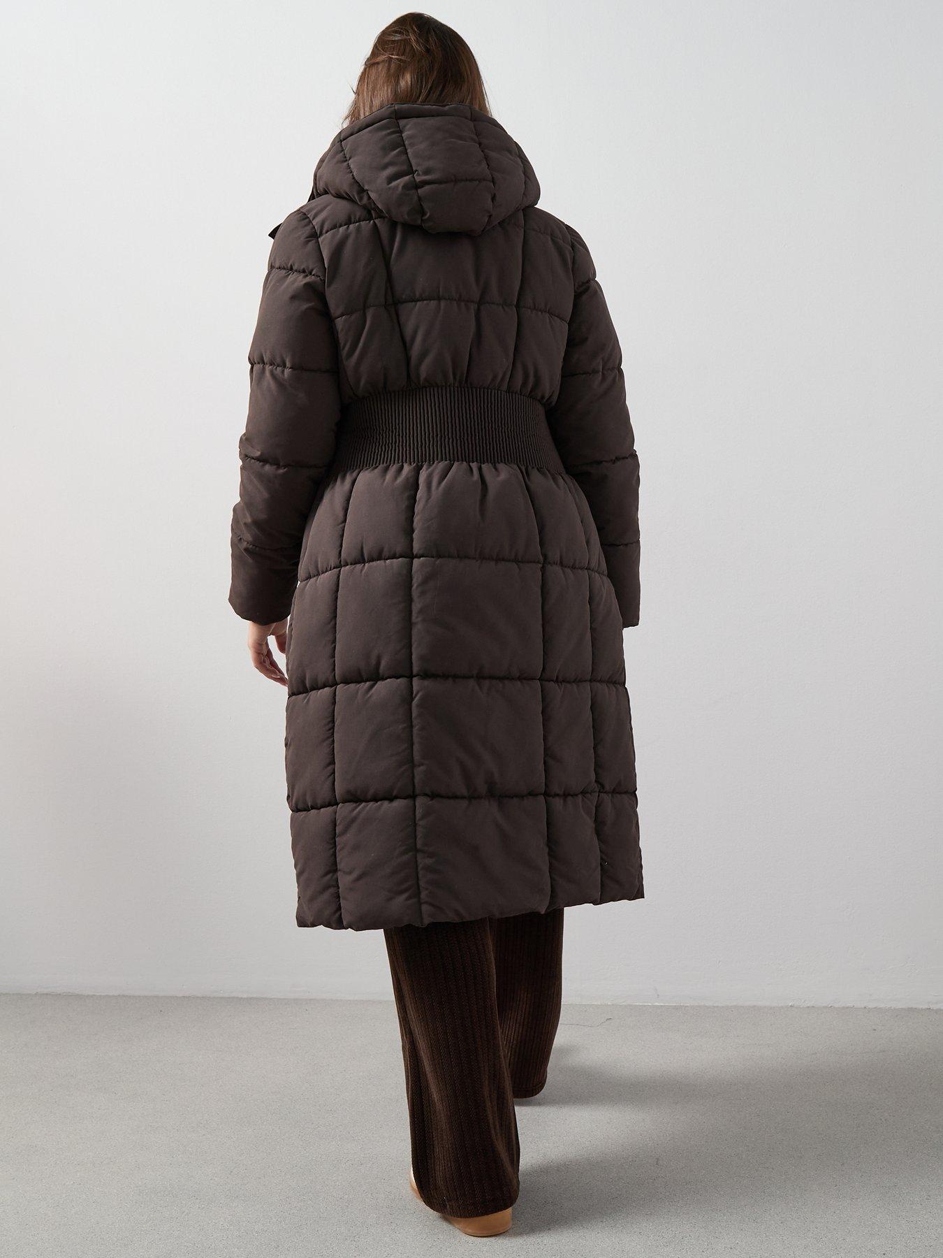 Image 2 of 6 of The Very Collection Curve Rib Detail Puffer Coat - Dark Brown