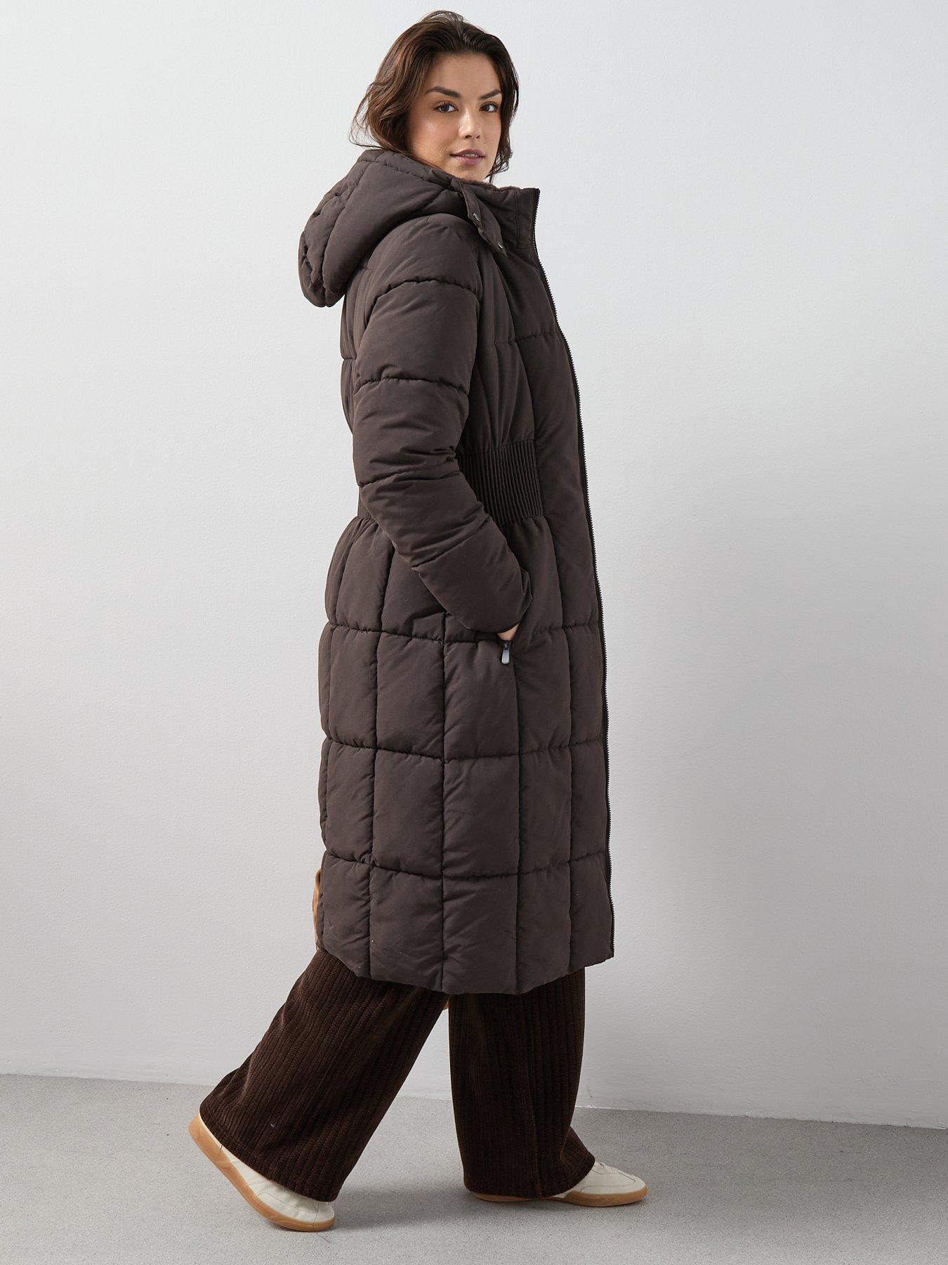 Image 3 of 6 of The Very Collection Curve Rib Detail Puffer Coat - Dark Brown
