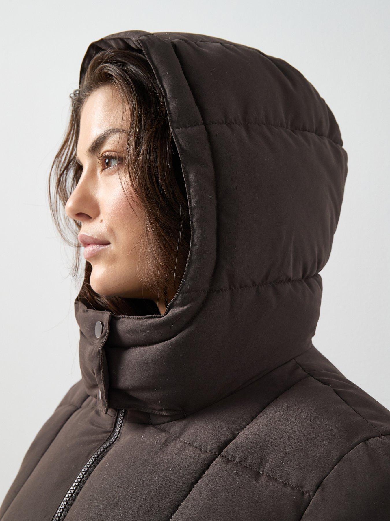 Image 4 of 6 of The Very Collection Curve Rib Detail Puffer Coat - Dark Brown
