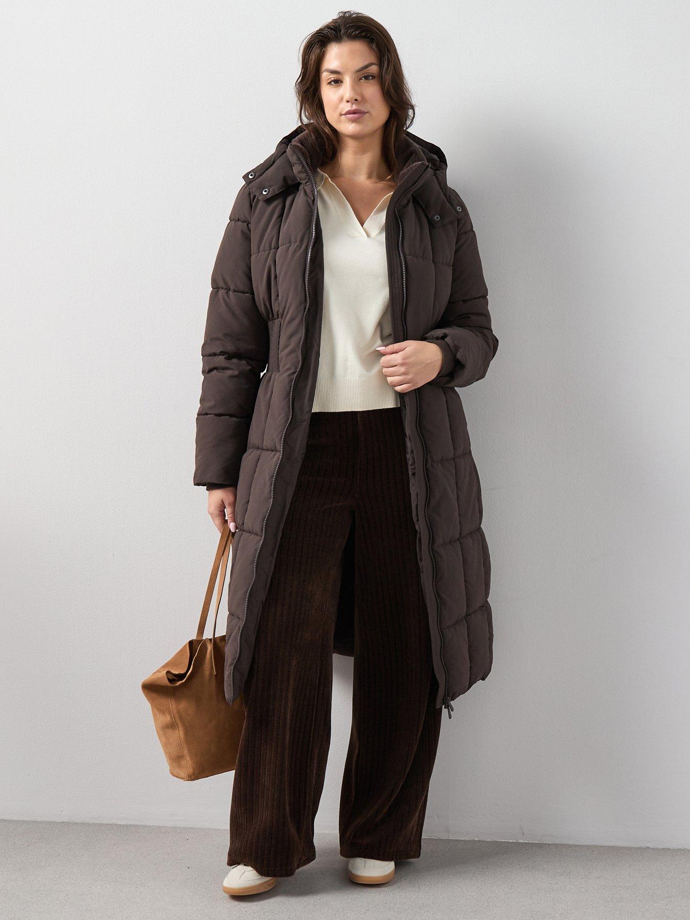 Image 5 of 6 of The Very Collection Curve Rib Detail Puffer Coat - Dark Brown