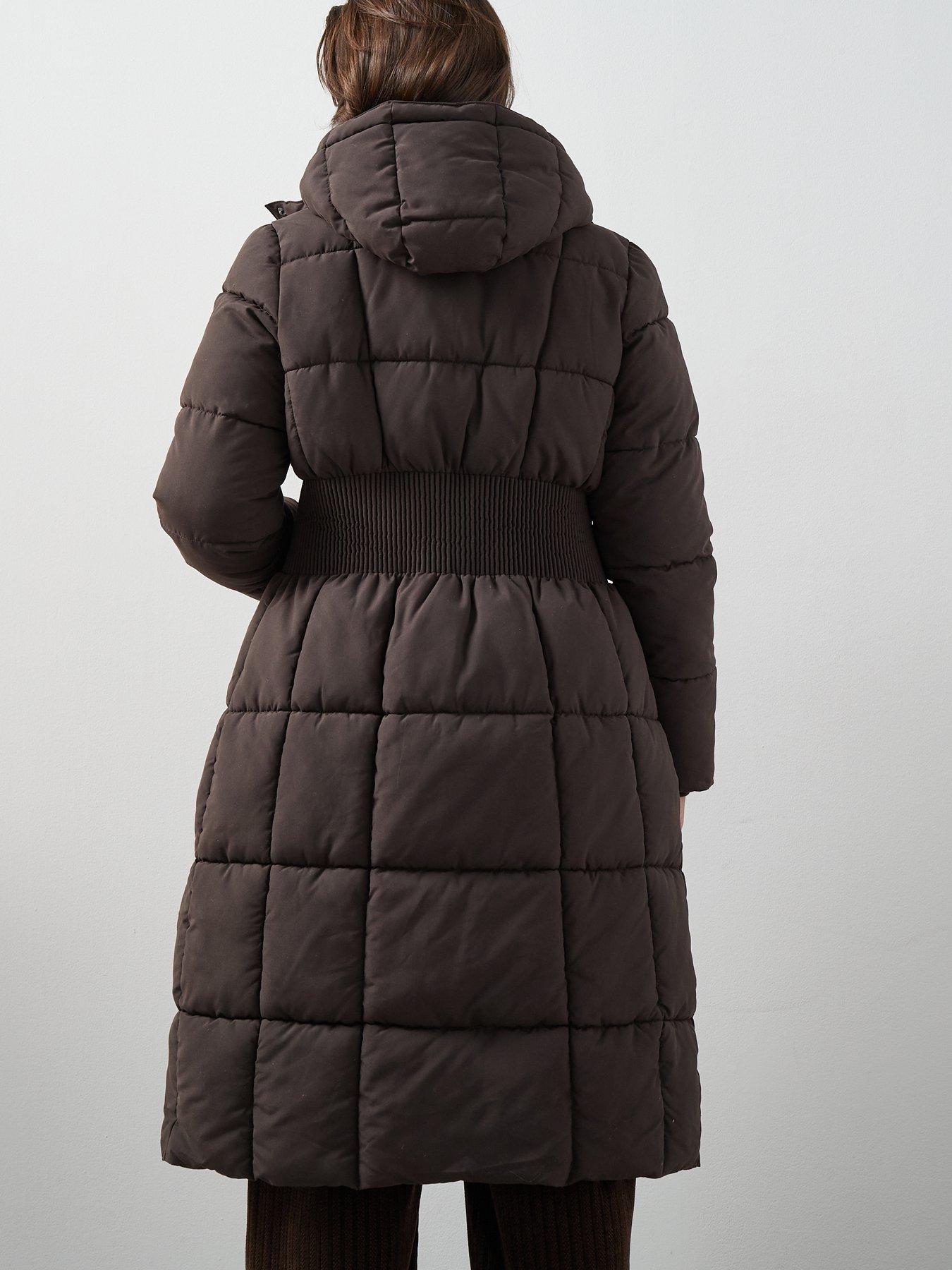 Image 6 of 6 of The Very Collection Curve Rib Detail Puffer Coat - Dark Brown