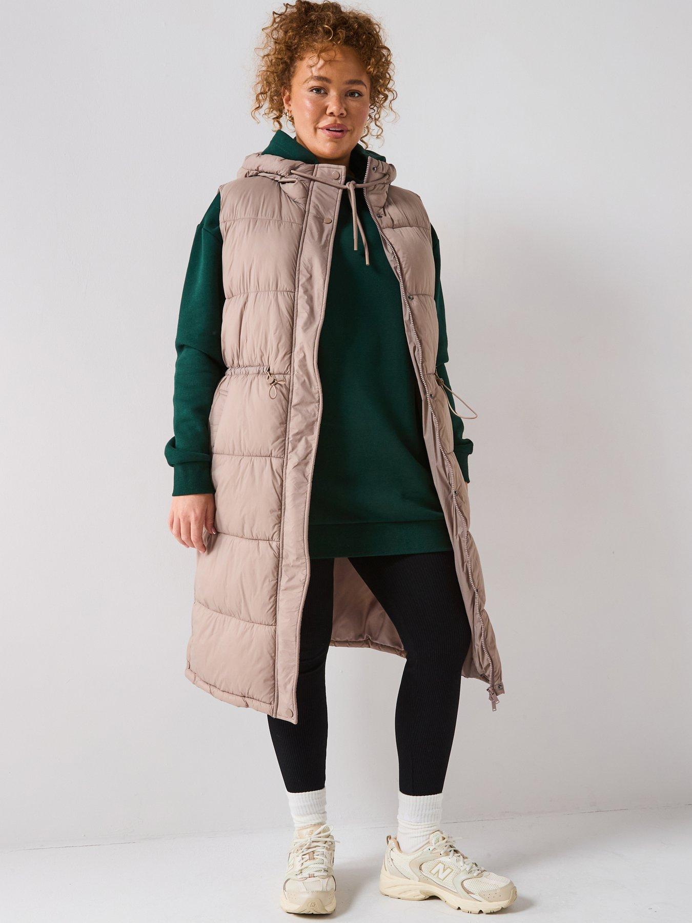 Image 1 of 6 of V by Very Curve Padded Cinched Waist Gilet -&nbsp;Light Brown