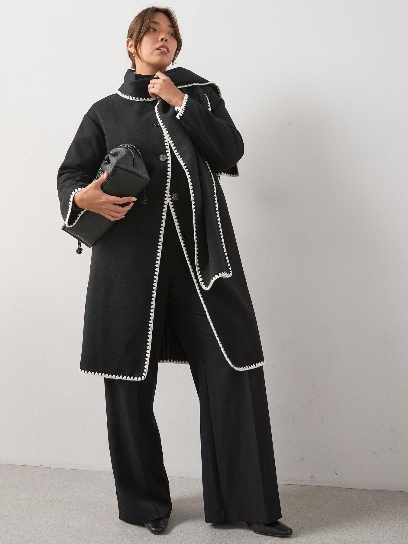 undefined Stitch Detail Scarf Coat - Black
