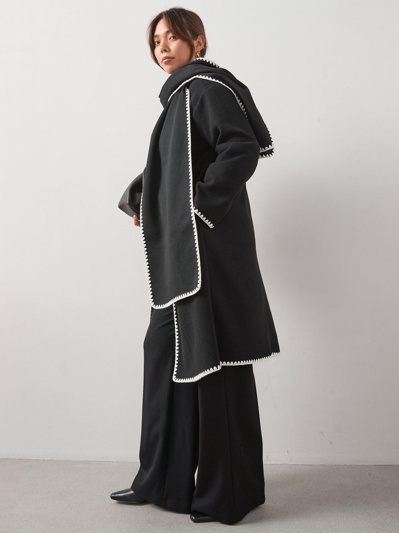Image 3 of 6 of V by Very Curve Stitch Detail Scarf Coat - Black