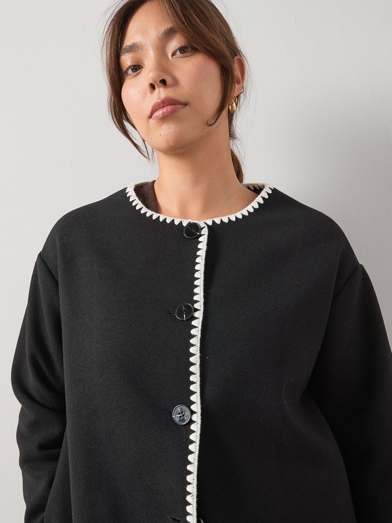 Image 5 of 6 of V by Very Curve Stitch Detail Scarf Coat - Black